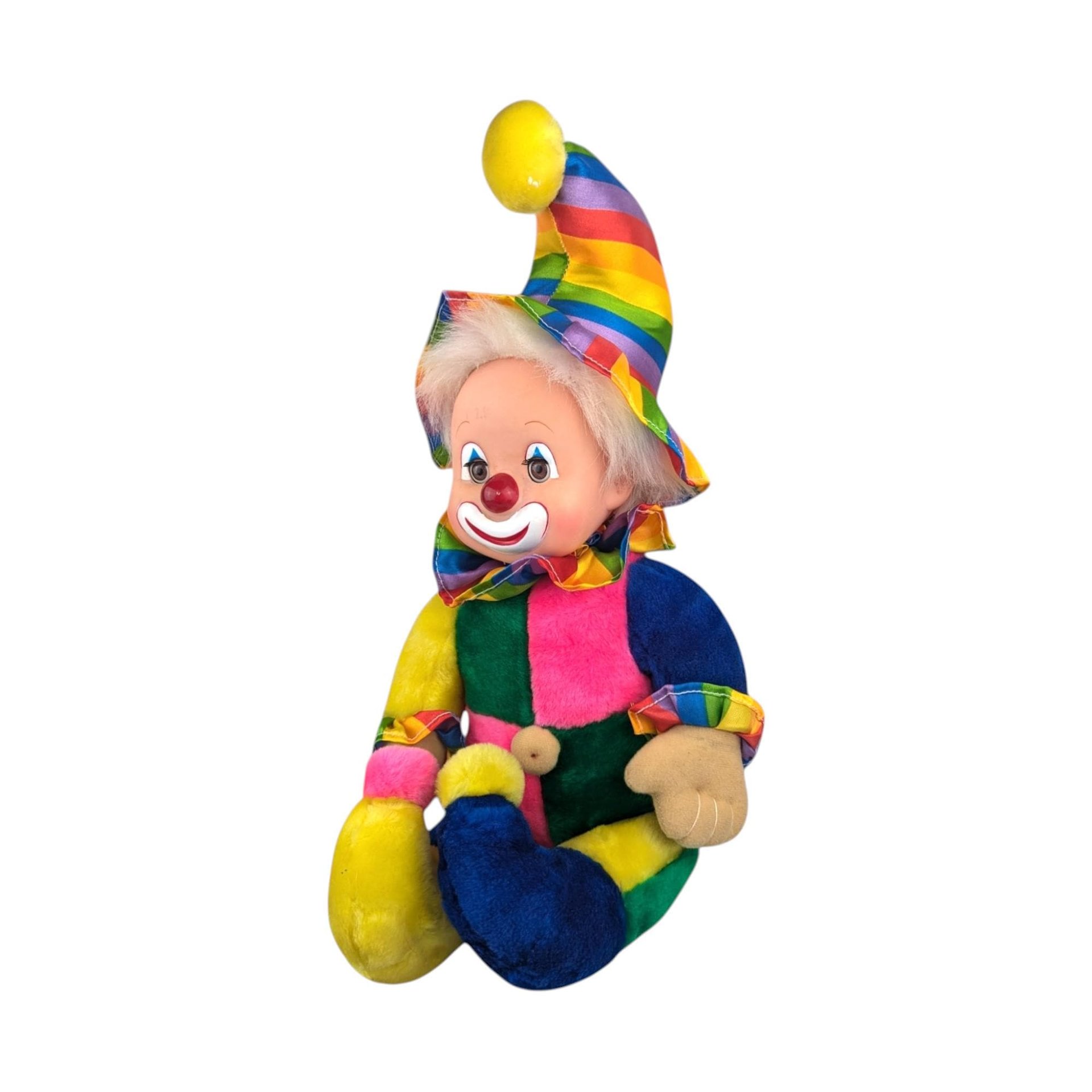 Vintage Rainbow Harlequin Clown Sitting Doll