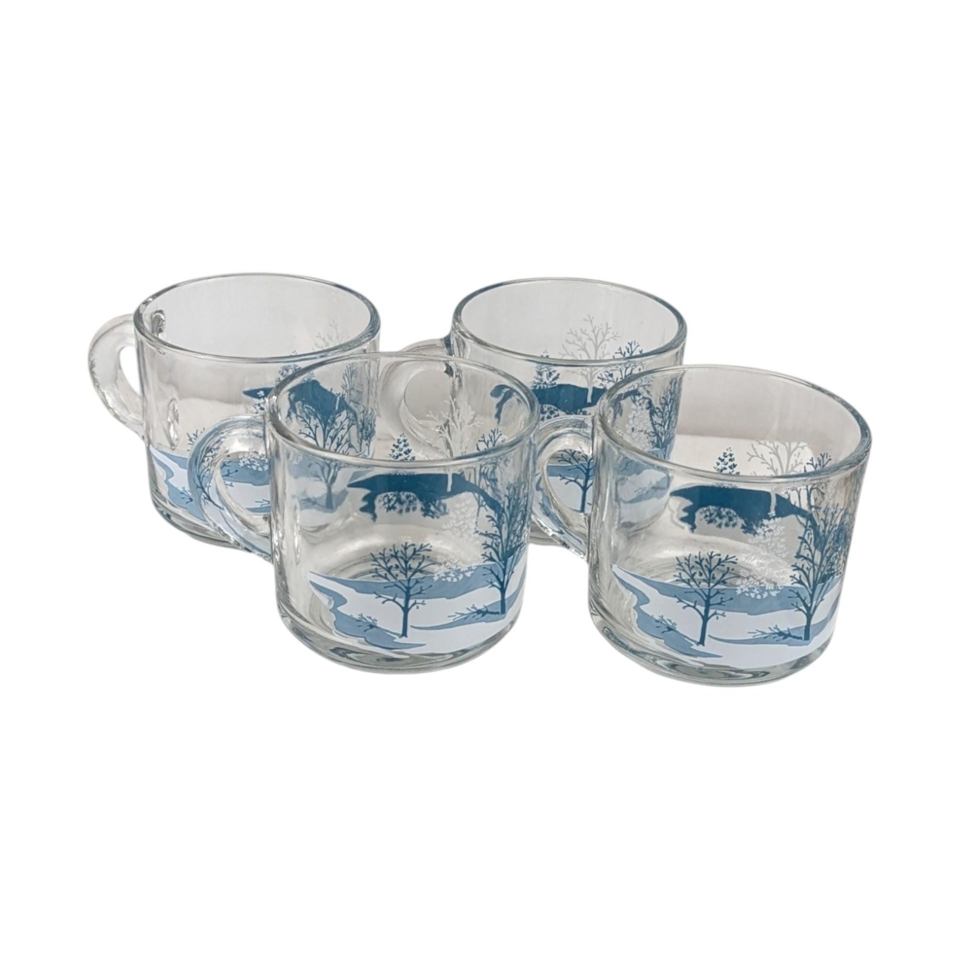 Set of 4 Anchor Hocking Winter Scene Mugs