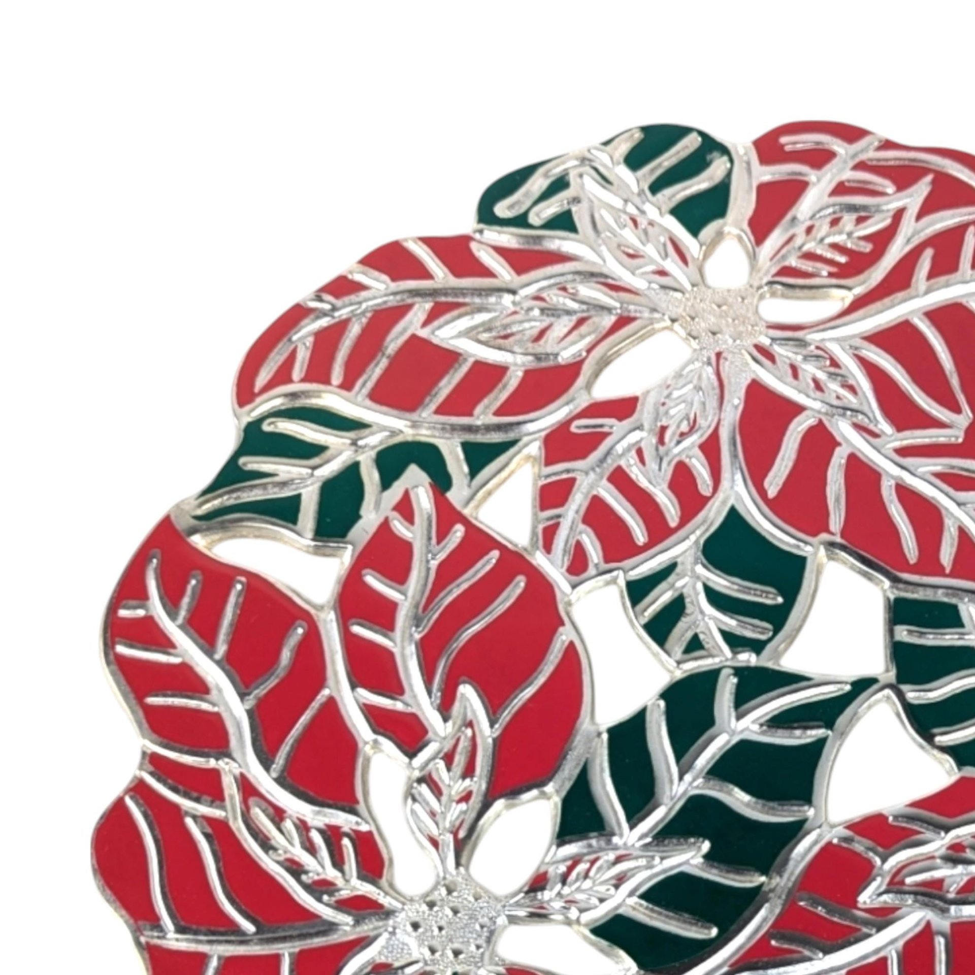 Vintage Regal Silver Metal Poinsettia Trivet