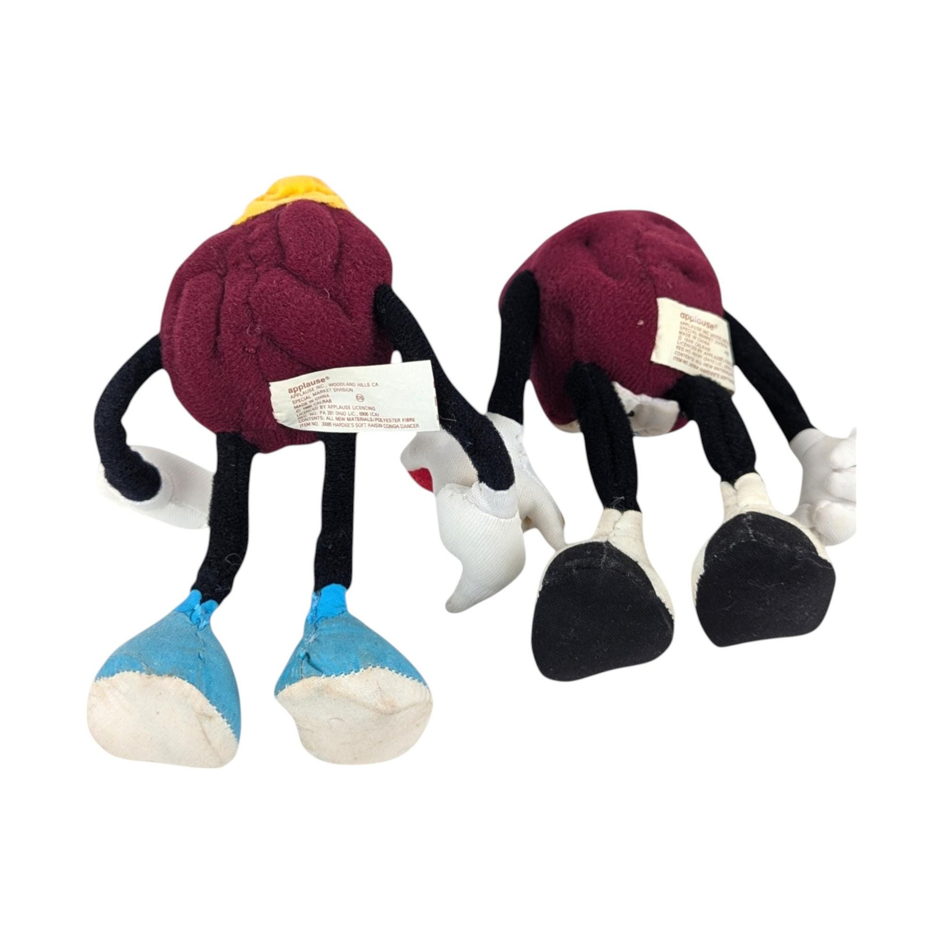 Pair of 1988 California Raisins Applause Bendable Plush Toys