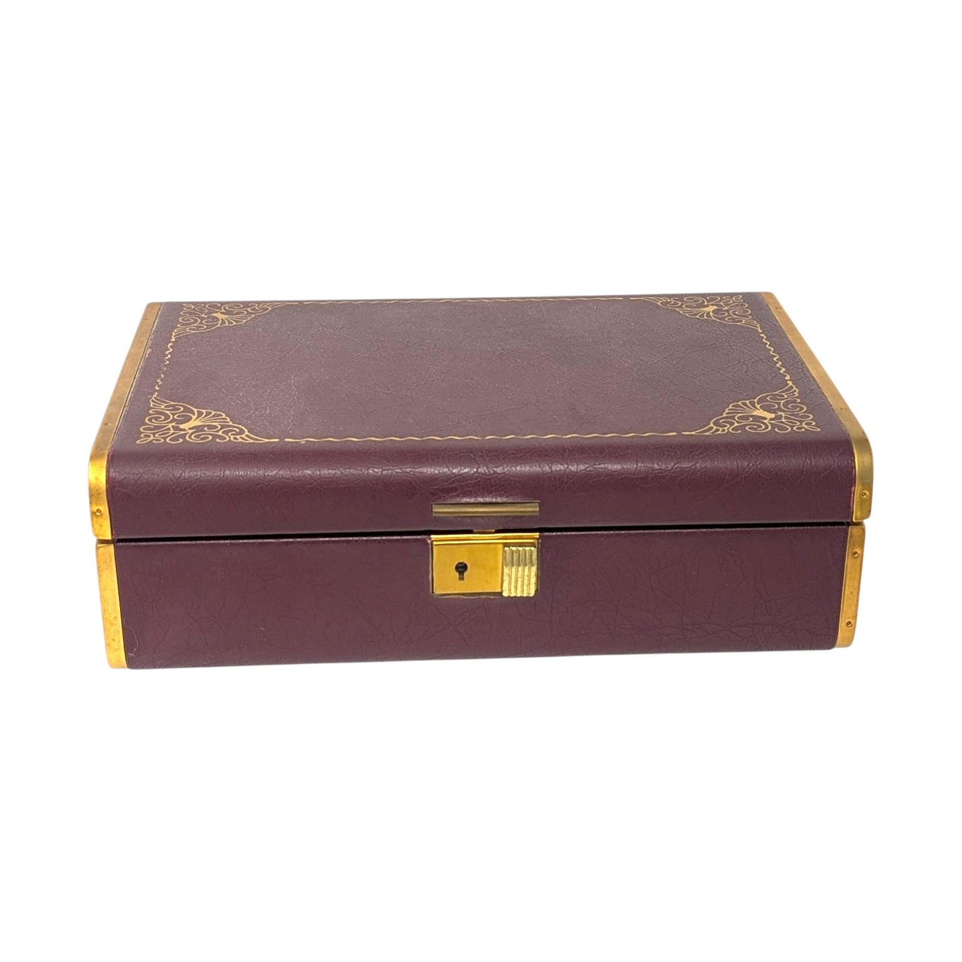 Vintage Maroon and Gold Jewelry Box
