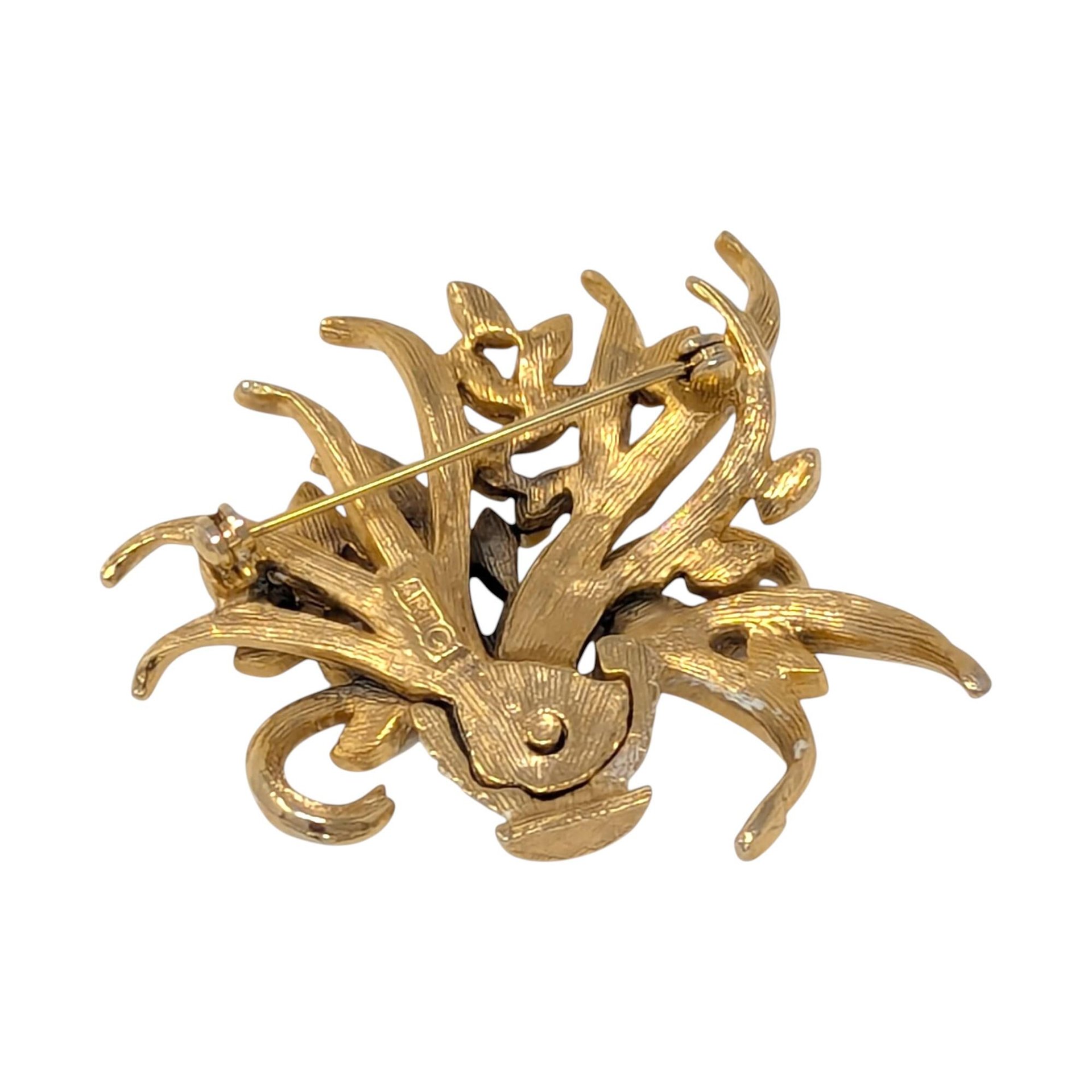 Vintage ART White Enamel & Gold-Tone Floral Brooch