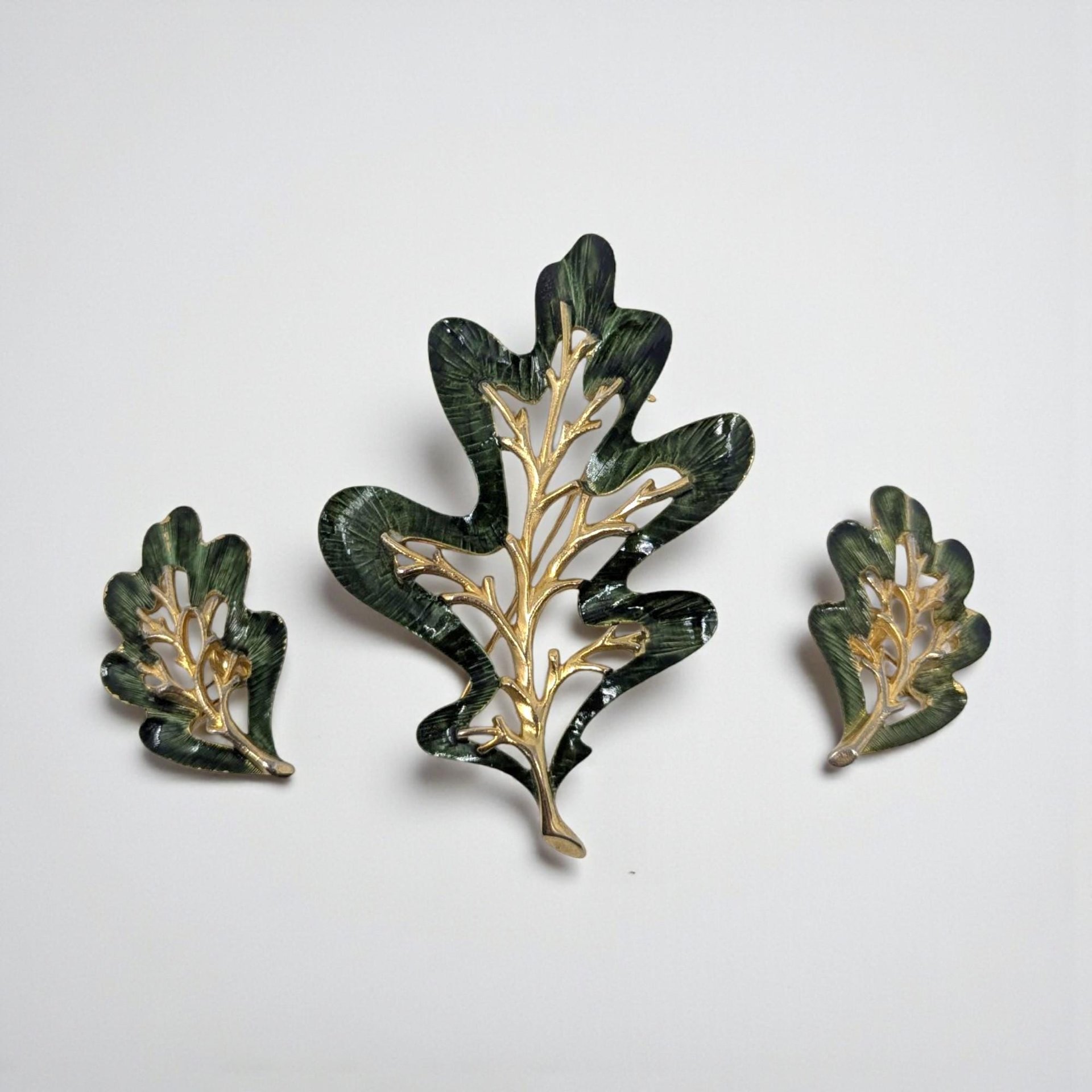 Vintage Sarah Coventry "Golden Harvest" Leaf Brooch & Earring Set