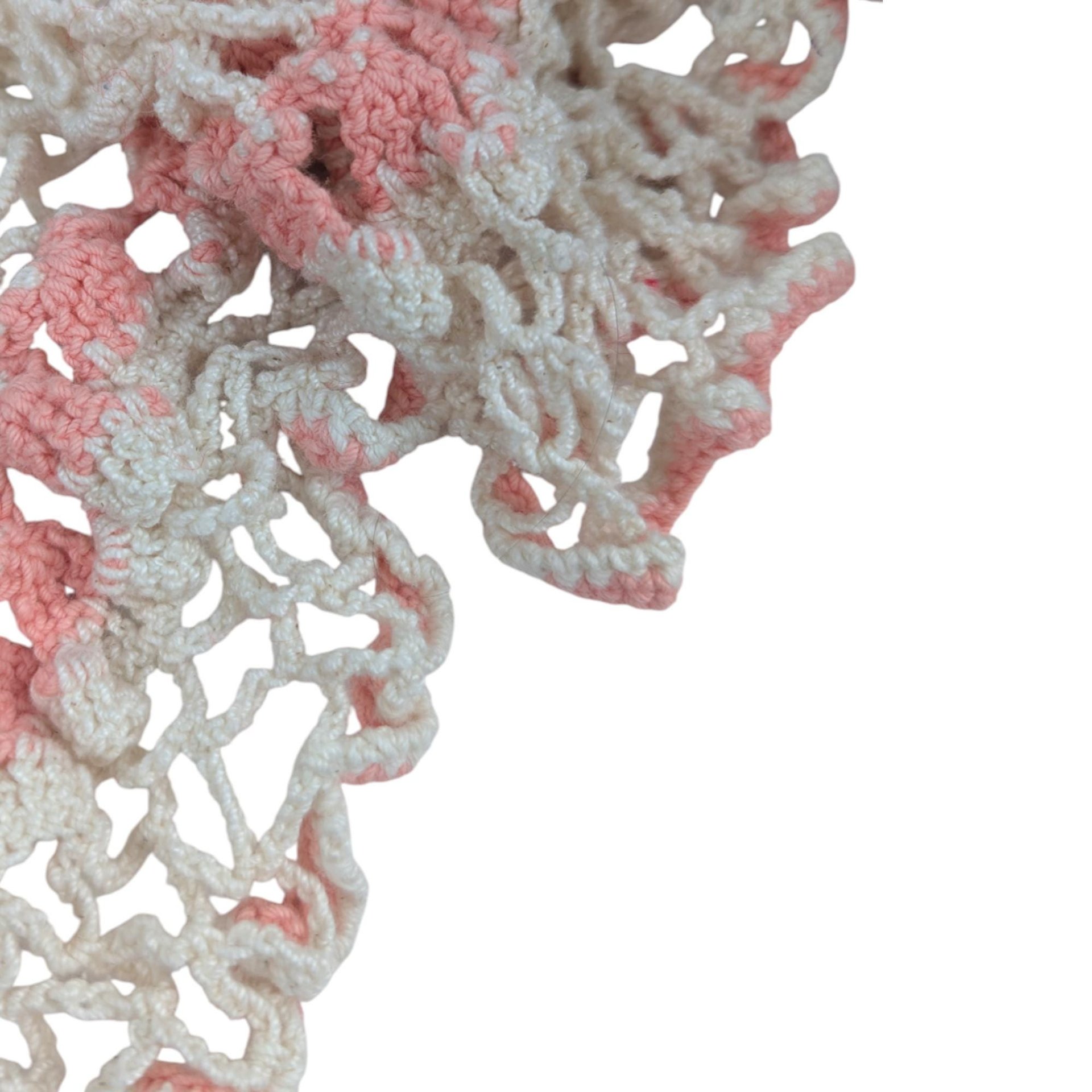 Vintage Large Crochet Doily with Pink Trim