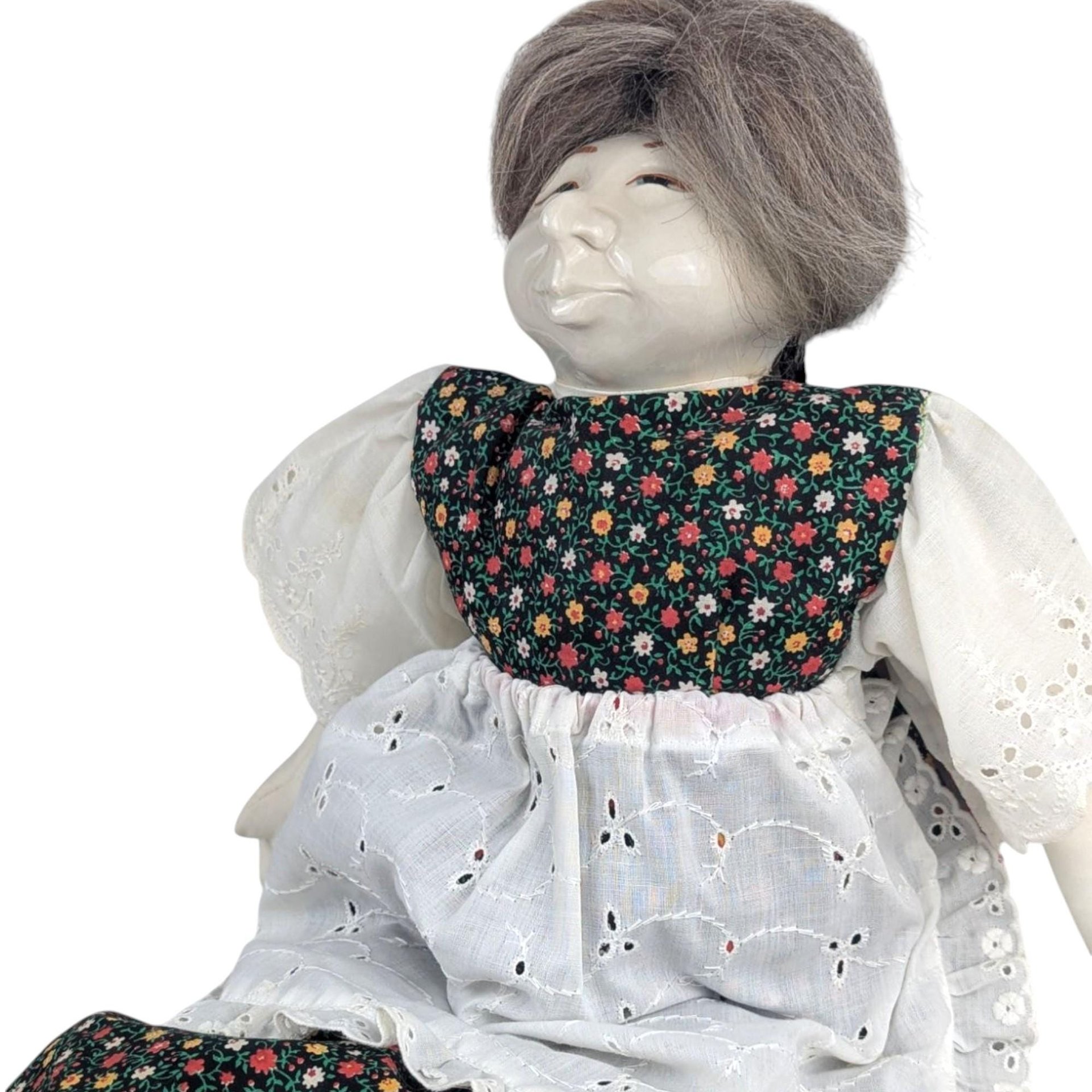 1970s Barbara Lorin Folk Art Porcelain Doll Pair