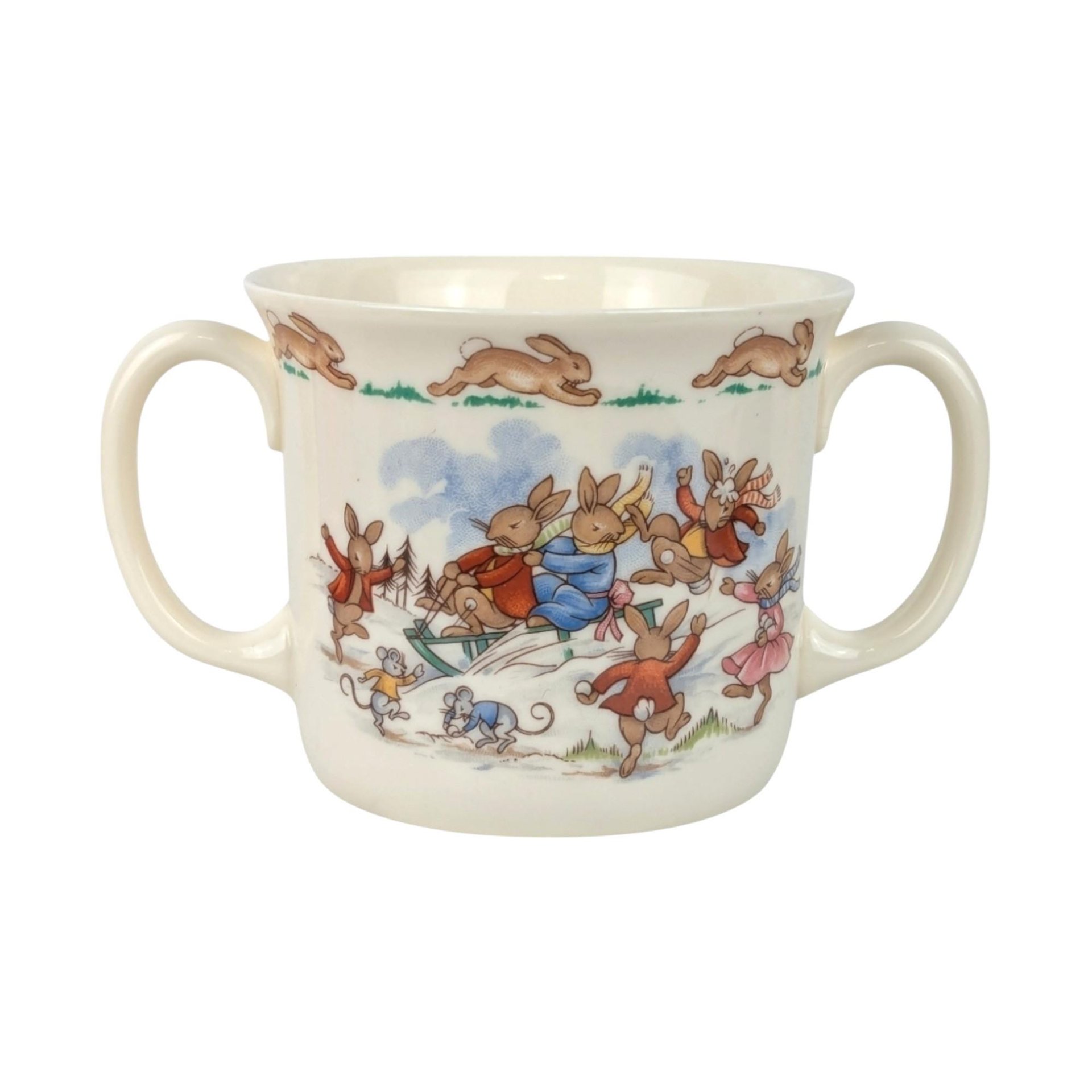 Vintage Royal Doulton Bunnykins Sledding 2-Handled Mug