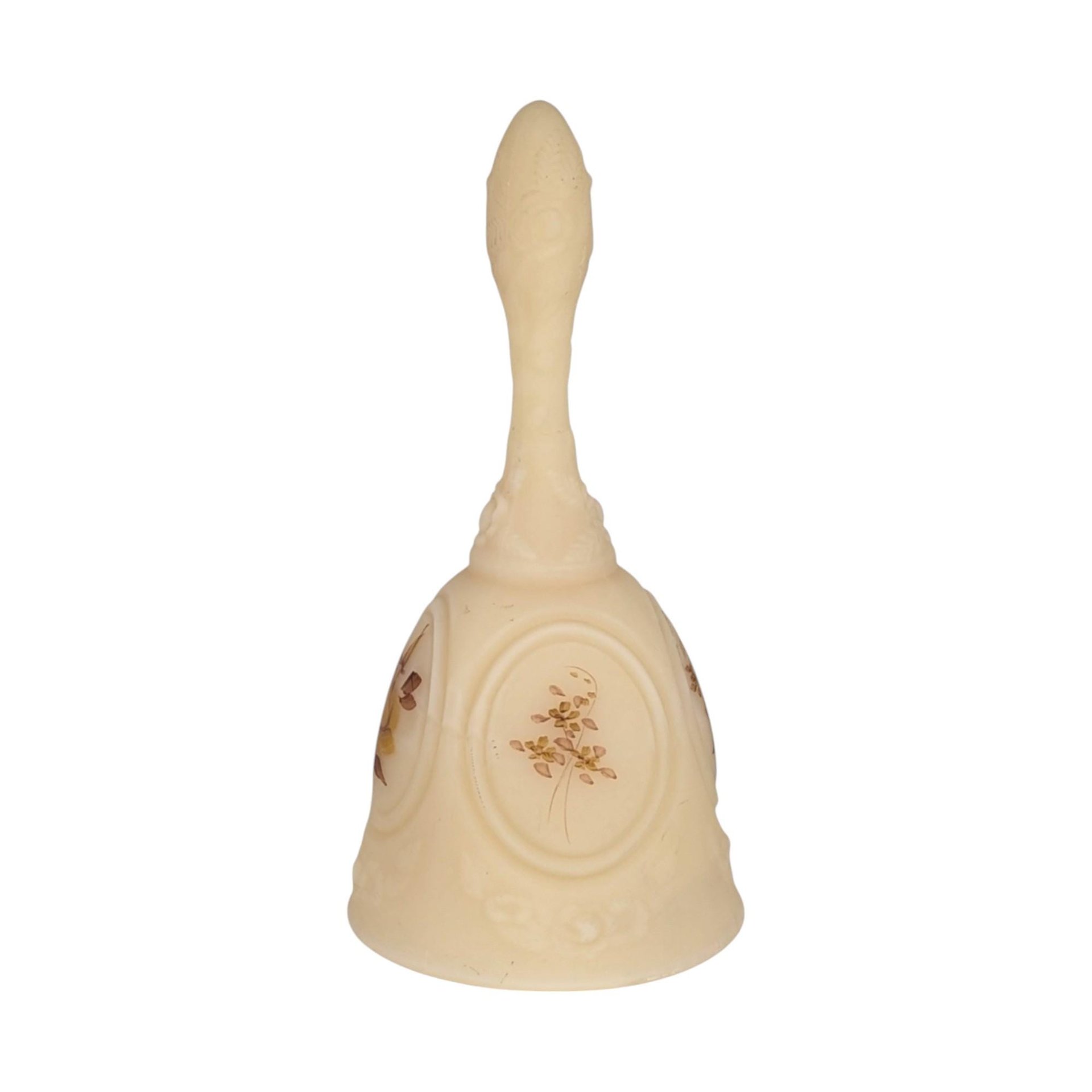 Vintage Fenton Chocolate Rose on Cameo Satin Glass Medallion Bell