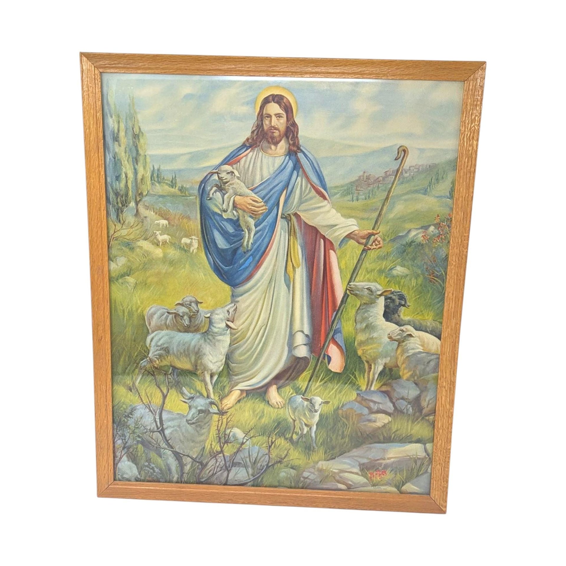 Vintage Framed Jesus the Good Shepherd Lithograph