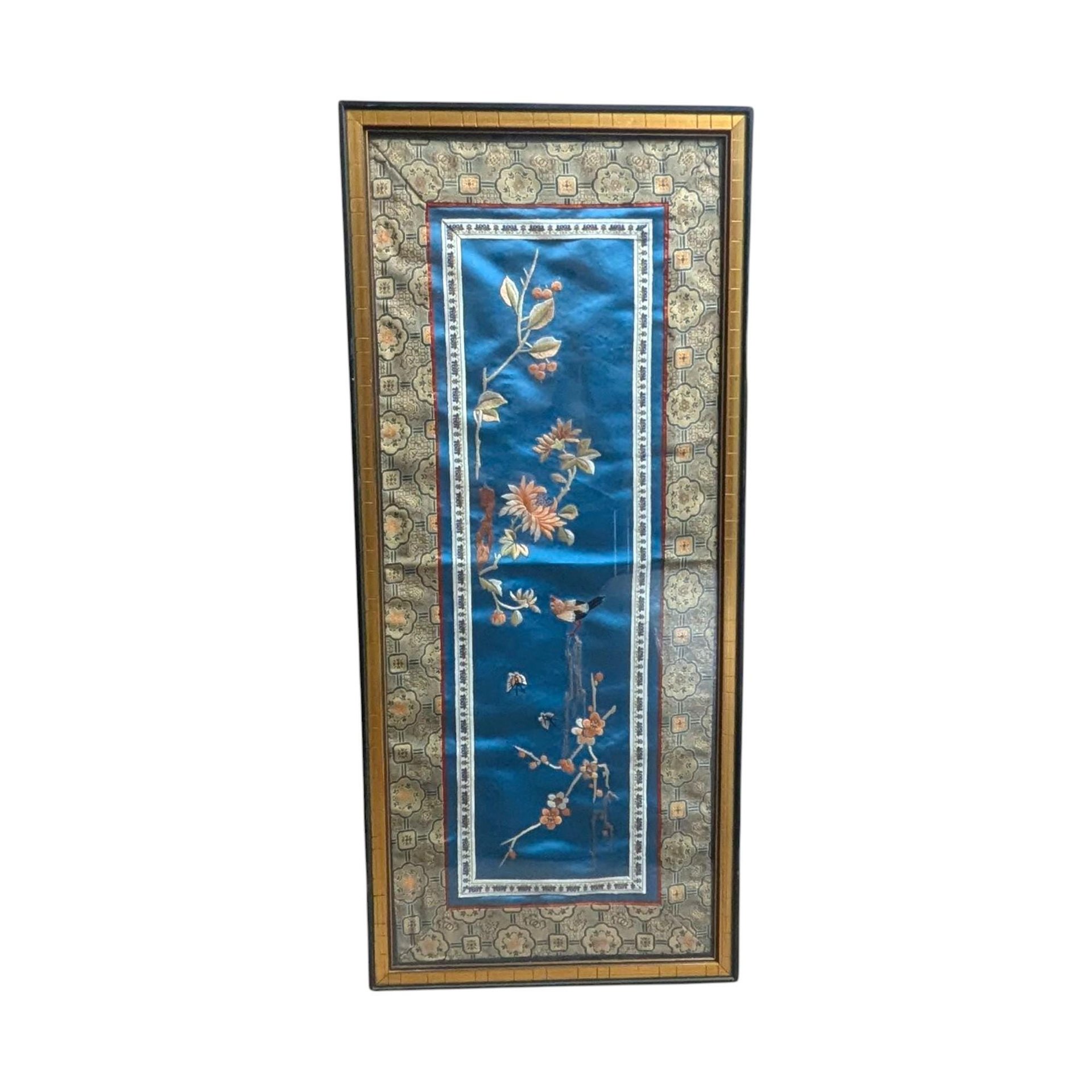 Vintage Asian Silk Framed Wall Art