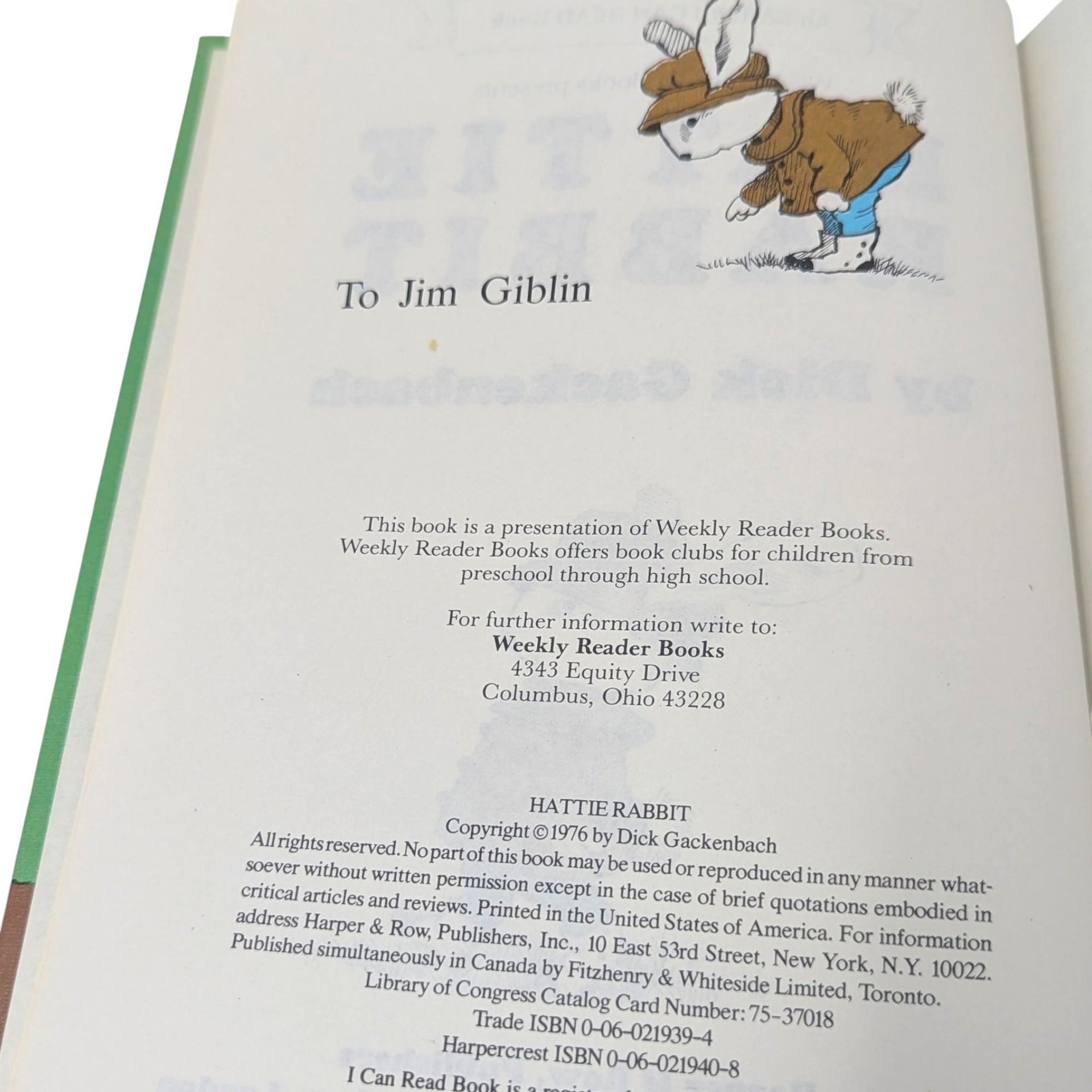 1976 "Hattie Rabbit" by Dick Gackenbach Hardcover Book