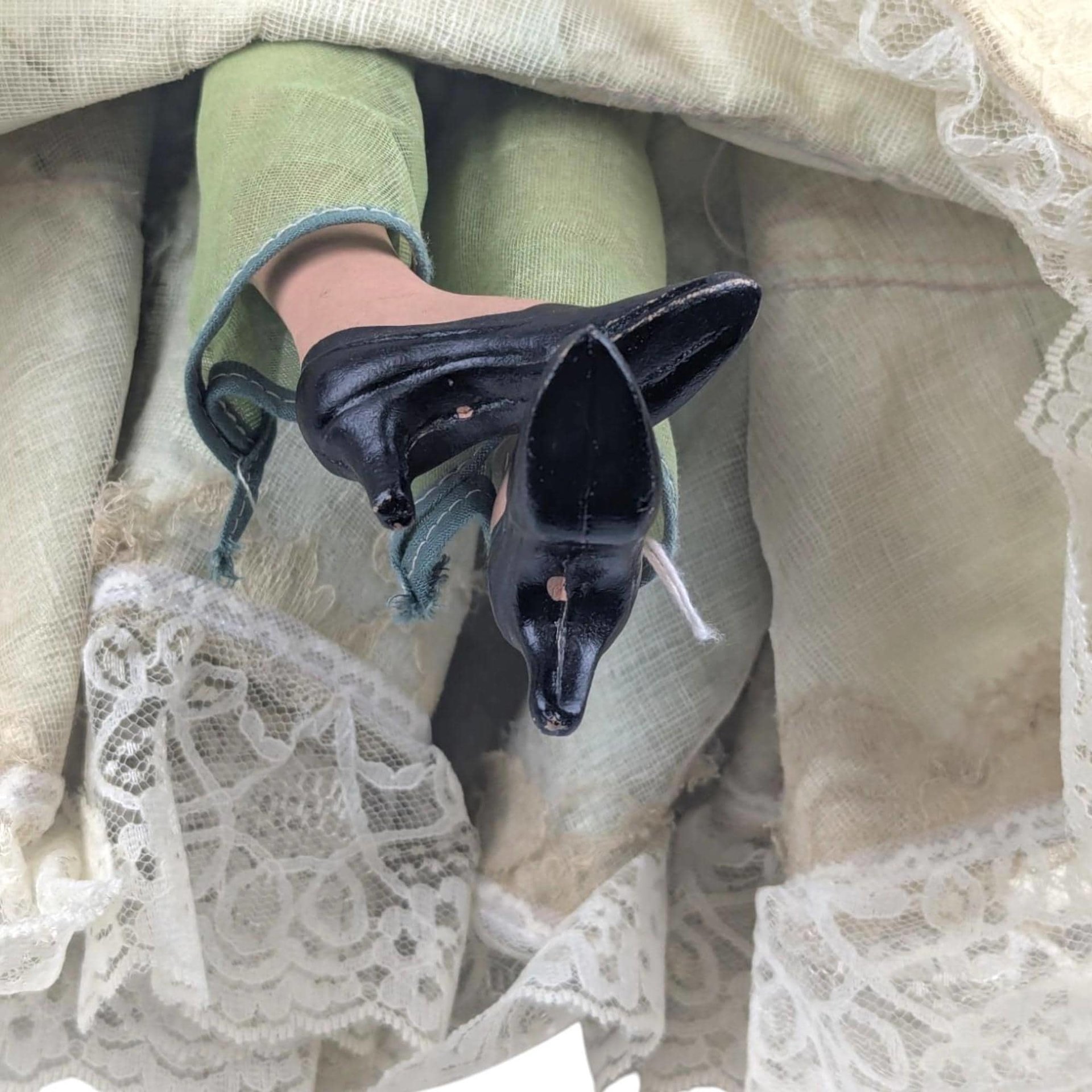 1920s Antique Boudoir Bed Doll Cream Lace Dress