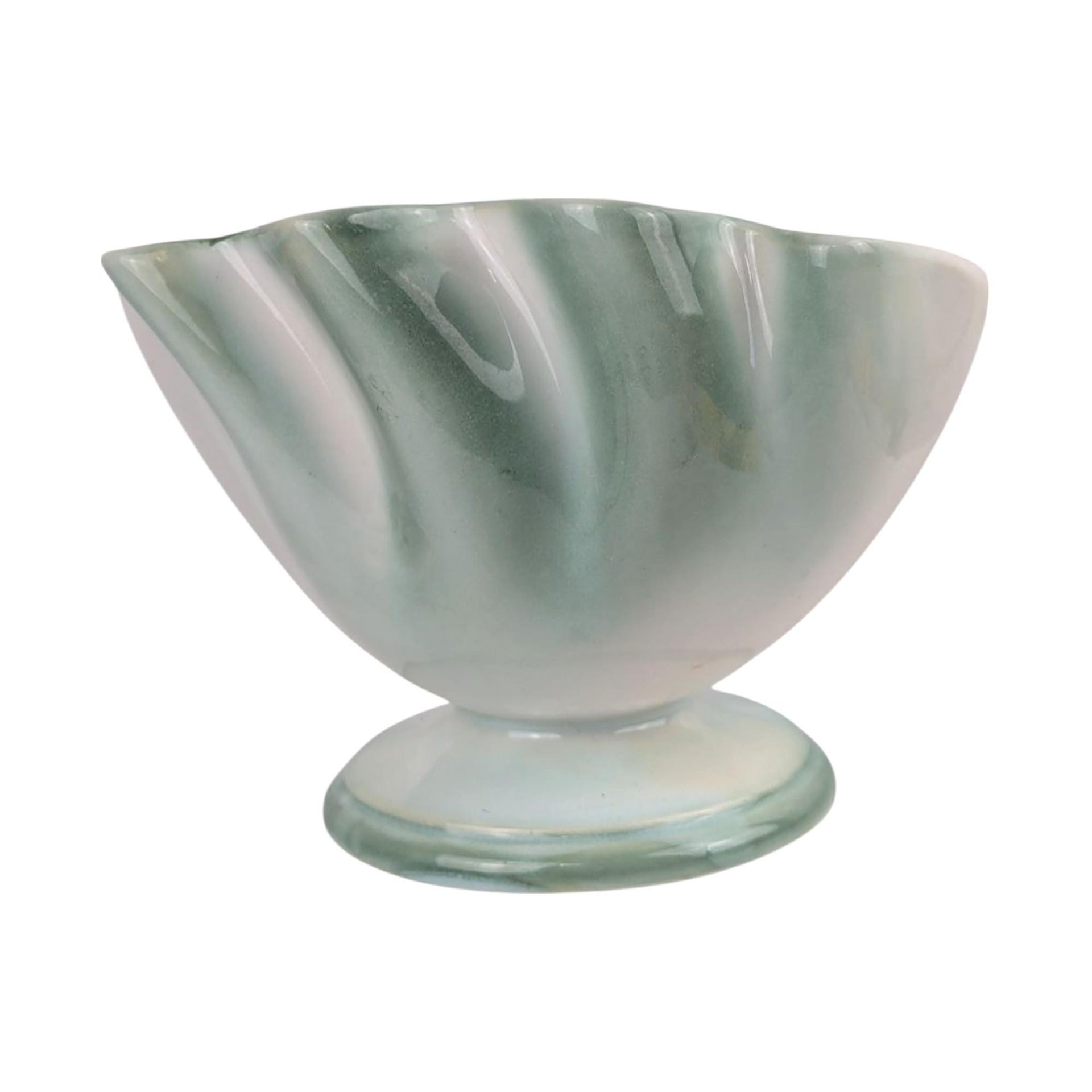 Vintage 5" Regal Green and White Ceramic Pedestal Planter