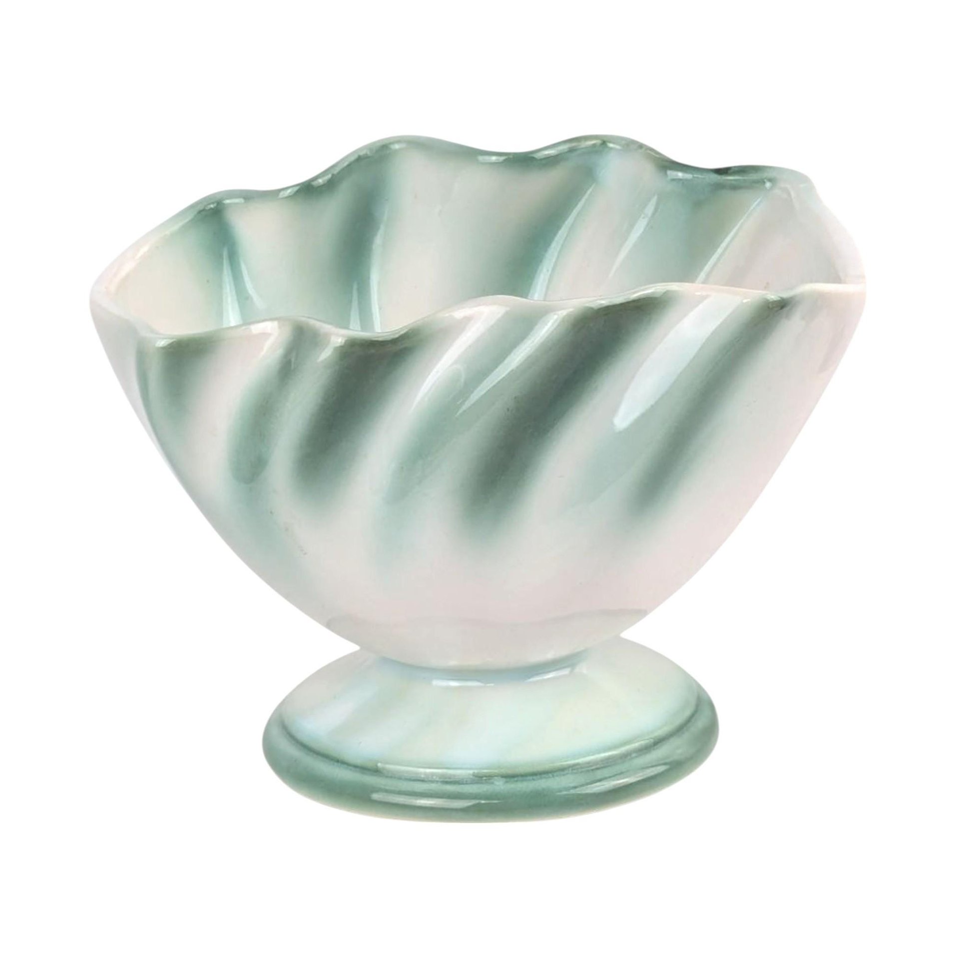 Vintage 5" Regal Green and White Ceramic Pedestal Planter