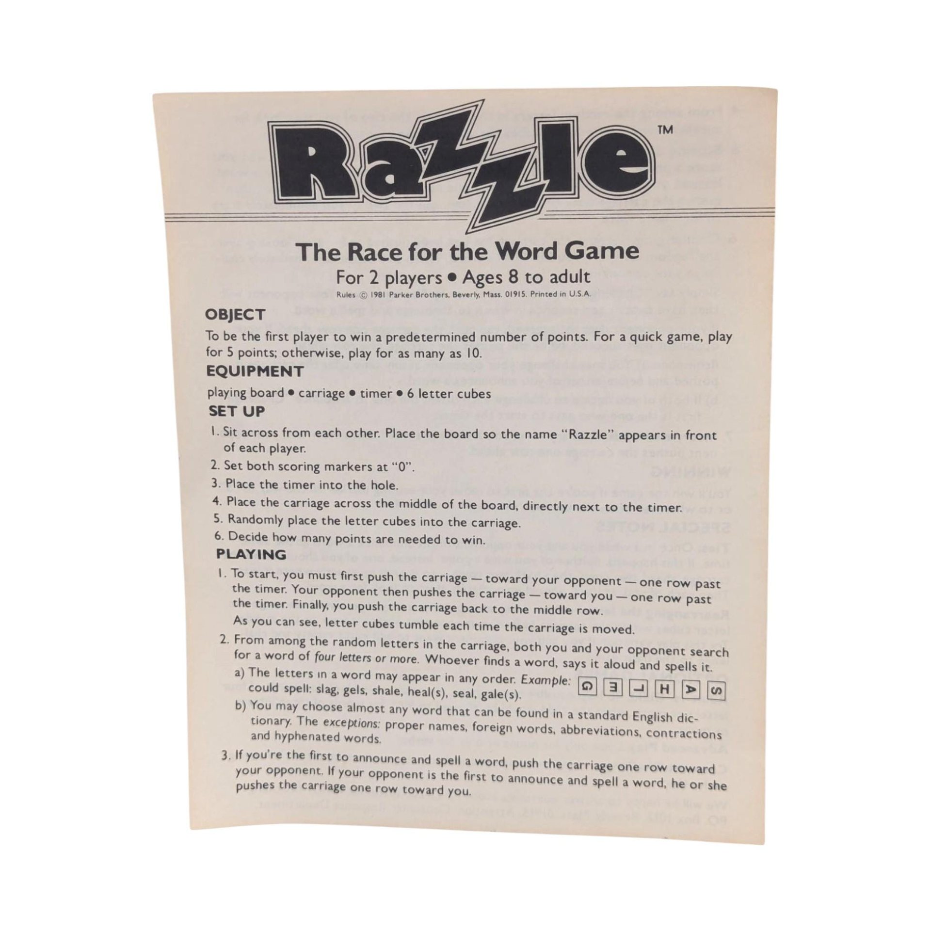 1981 Razzle Word Game by Parker Brothers