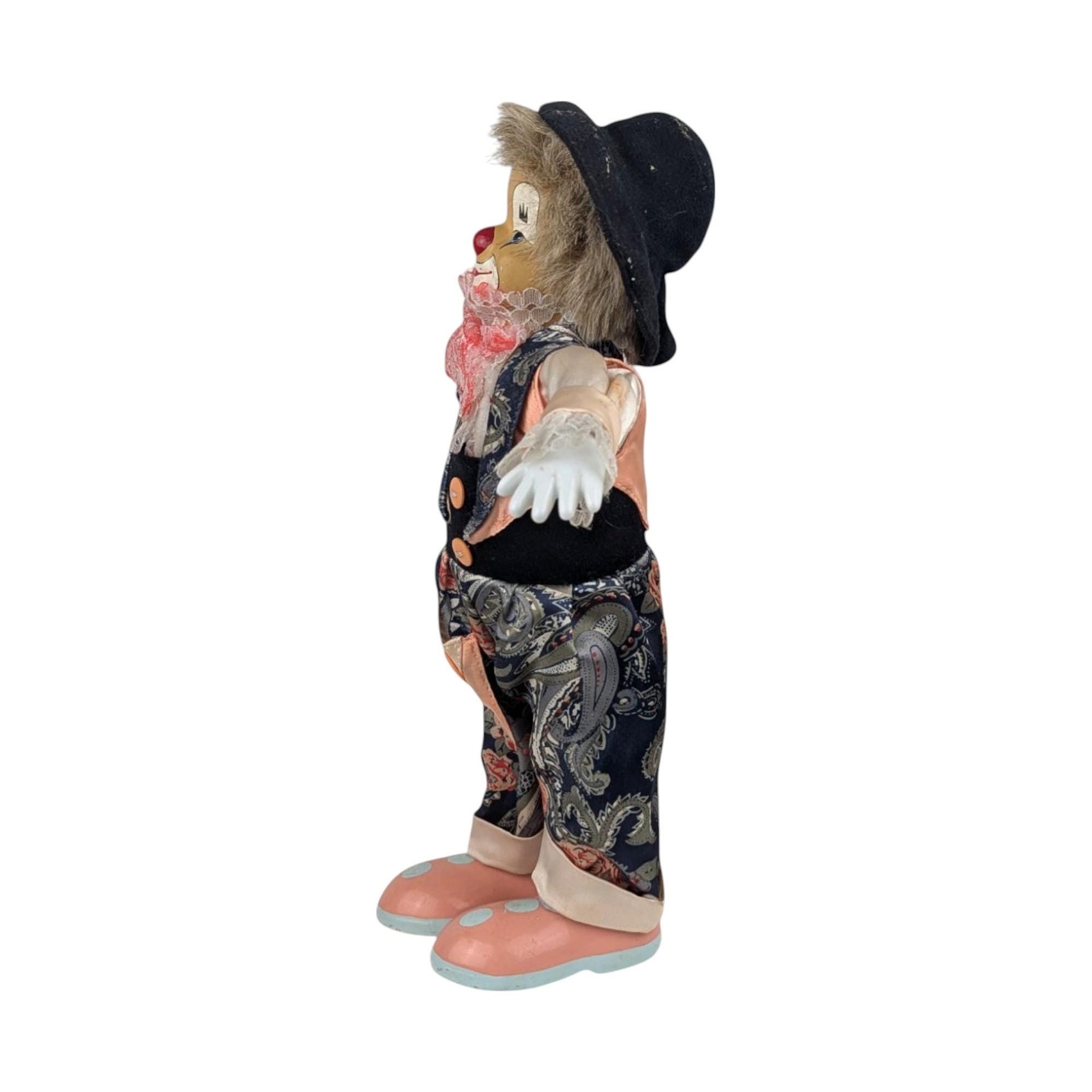 Vintage 12.5" Porcelain Paisley Music Box Clown