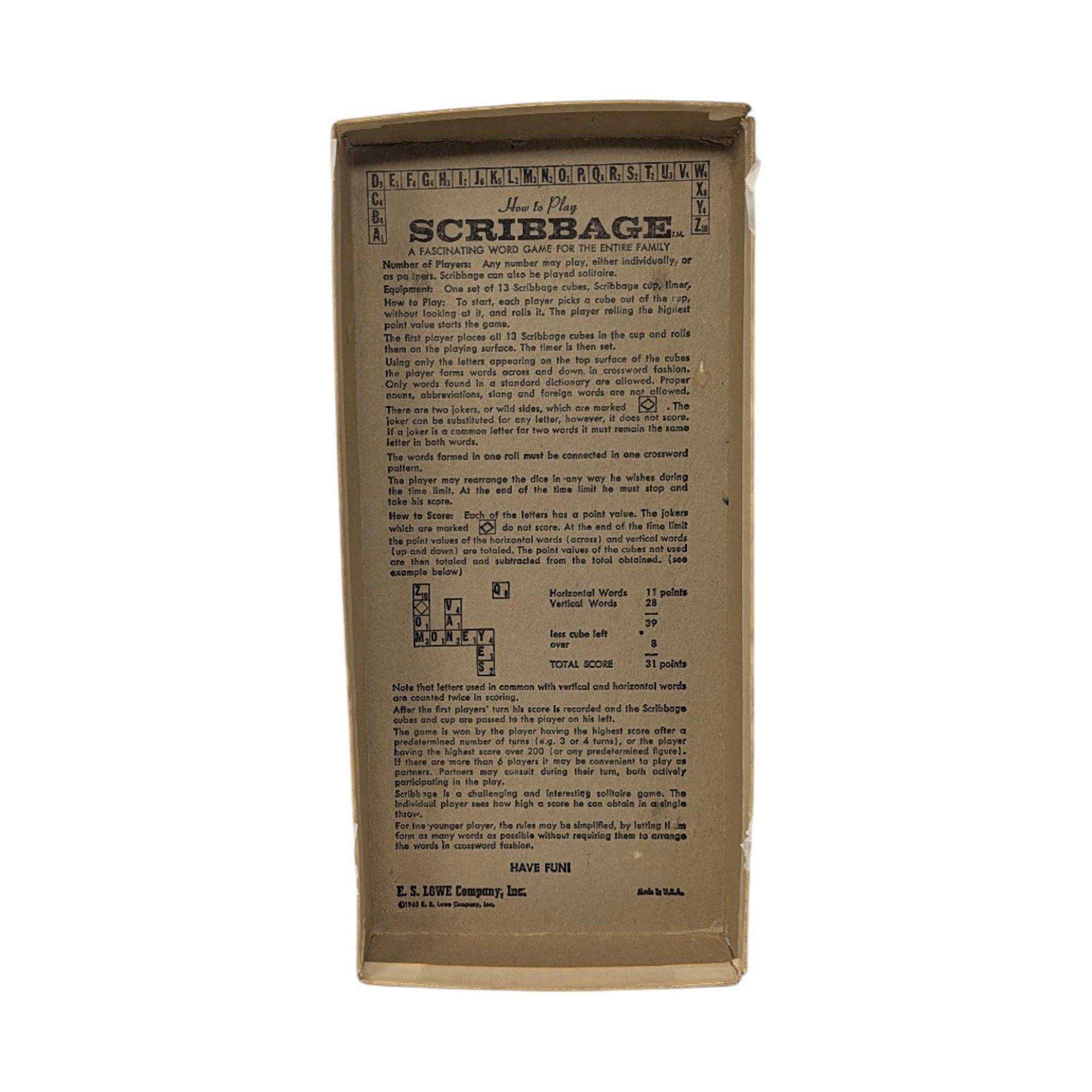 1963 Lowe Scribbage Word Game