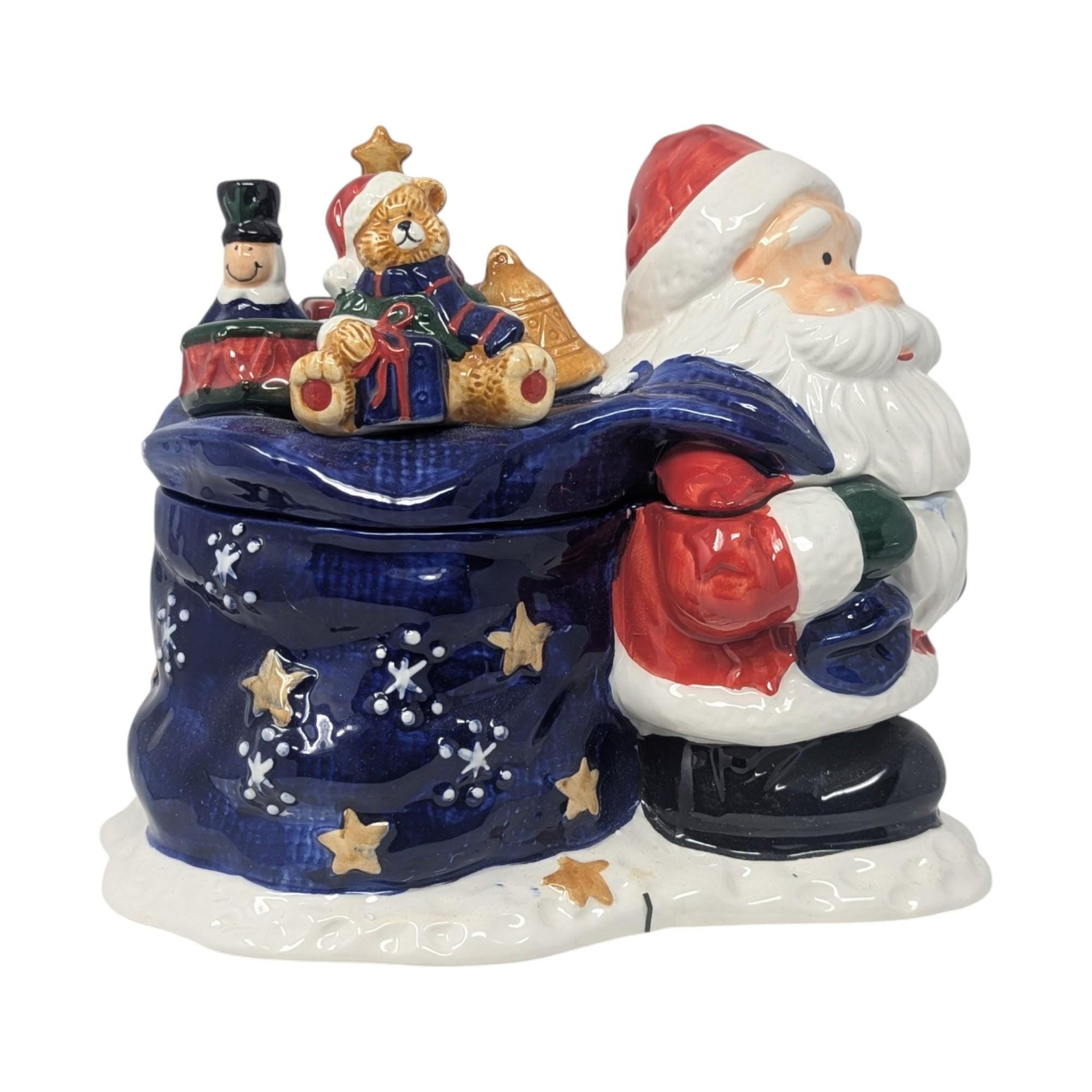Vintage Holiday Seasons Ceramic Santa Divided Candy Jar