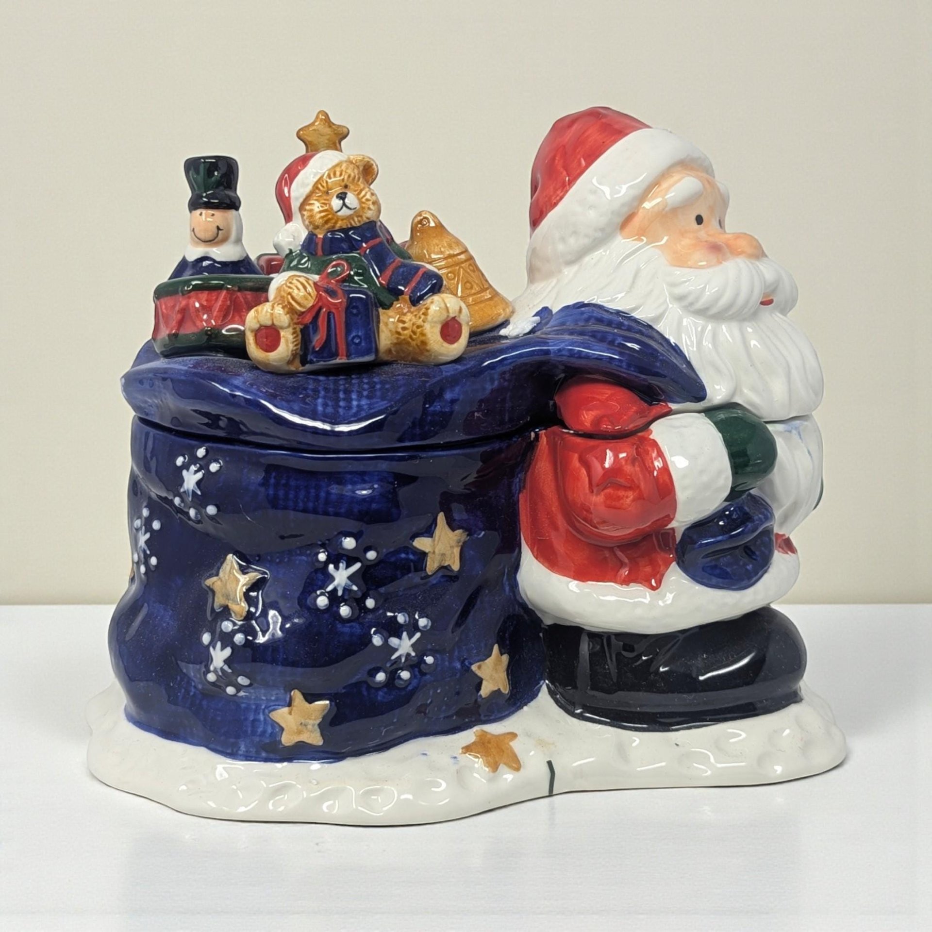 Vintage Holiday Seasons Ceramic Santa Divided Candy Jar