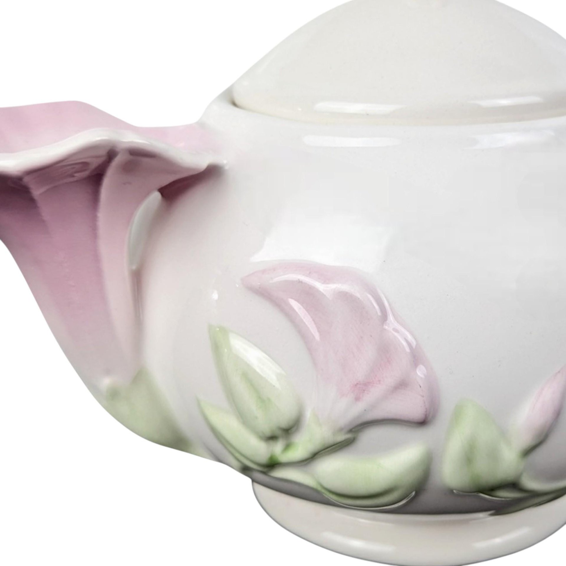 Vintage Morning Glory Teapot & Victorian Style Paper Fan