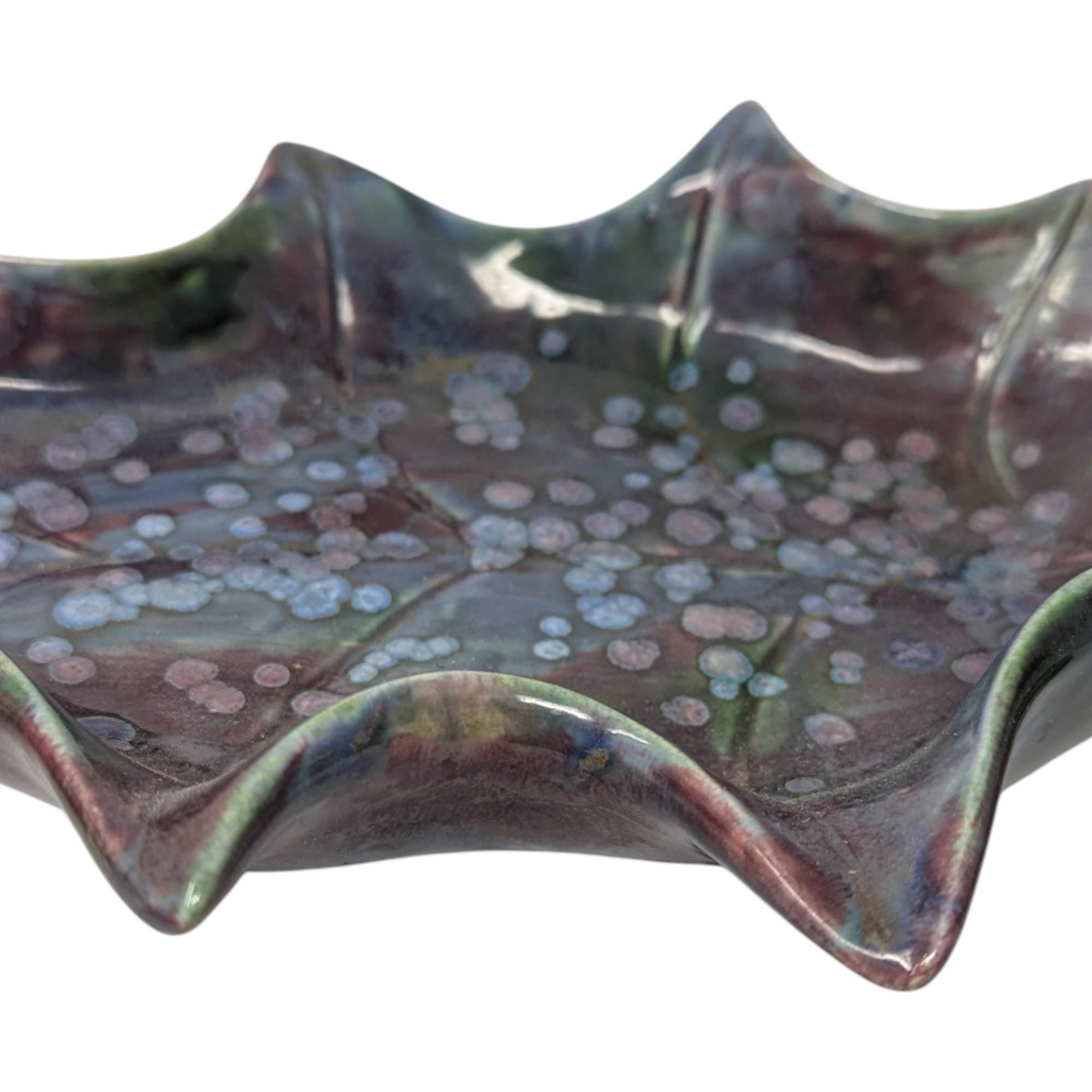 Vintage Handmade Glazed Ceramic Holly Leaf Dish
