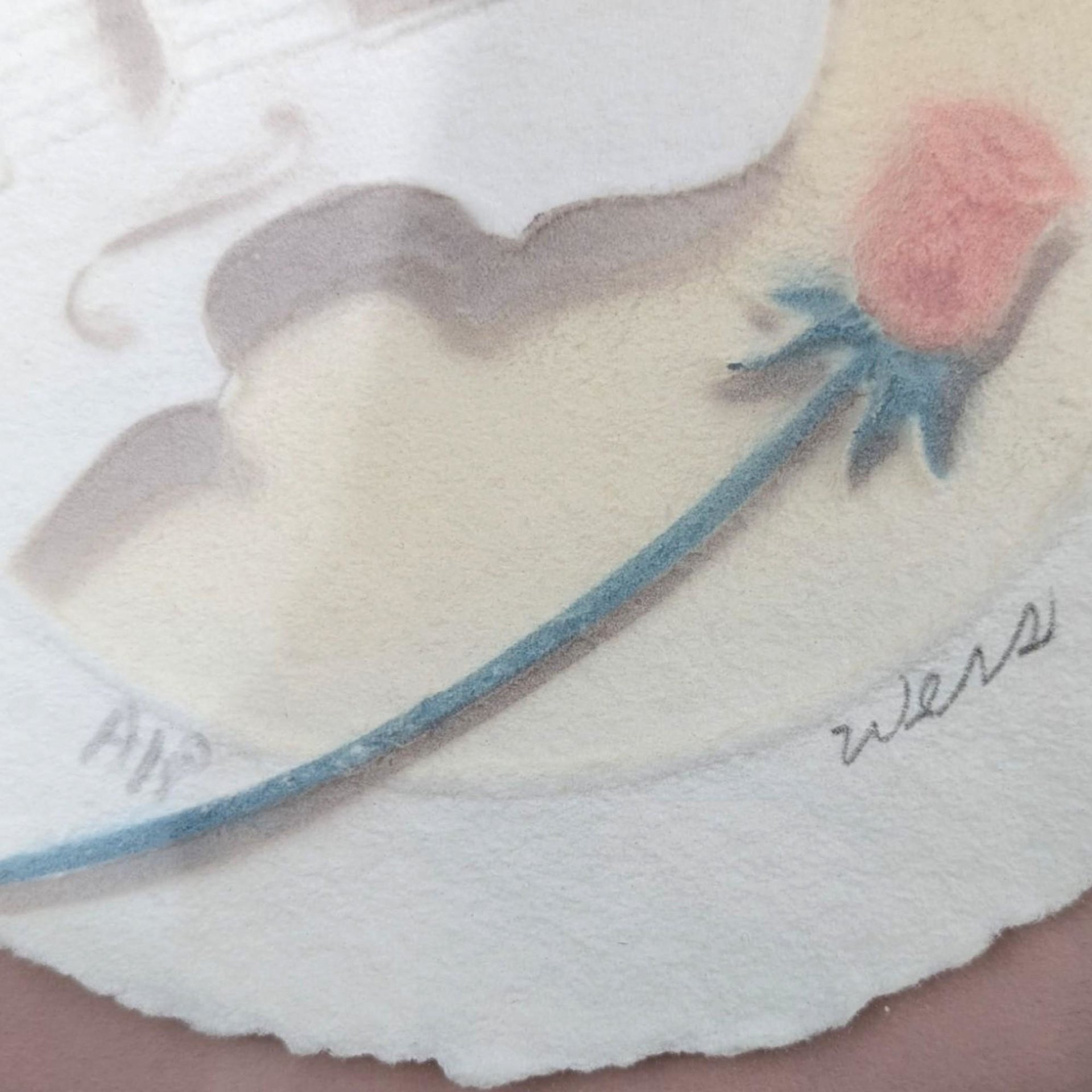 Vintage Wess 'Violin with Rose' Airbrushed Paper Art