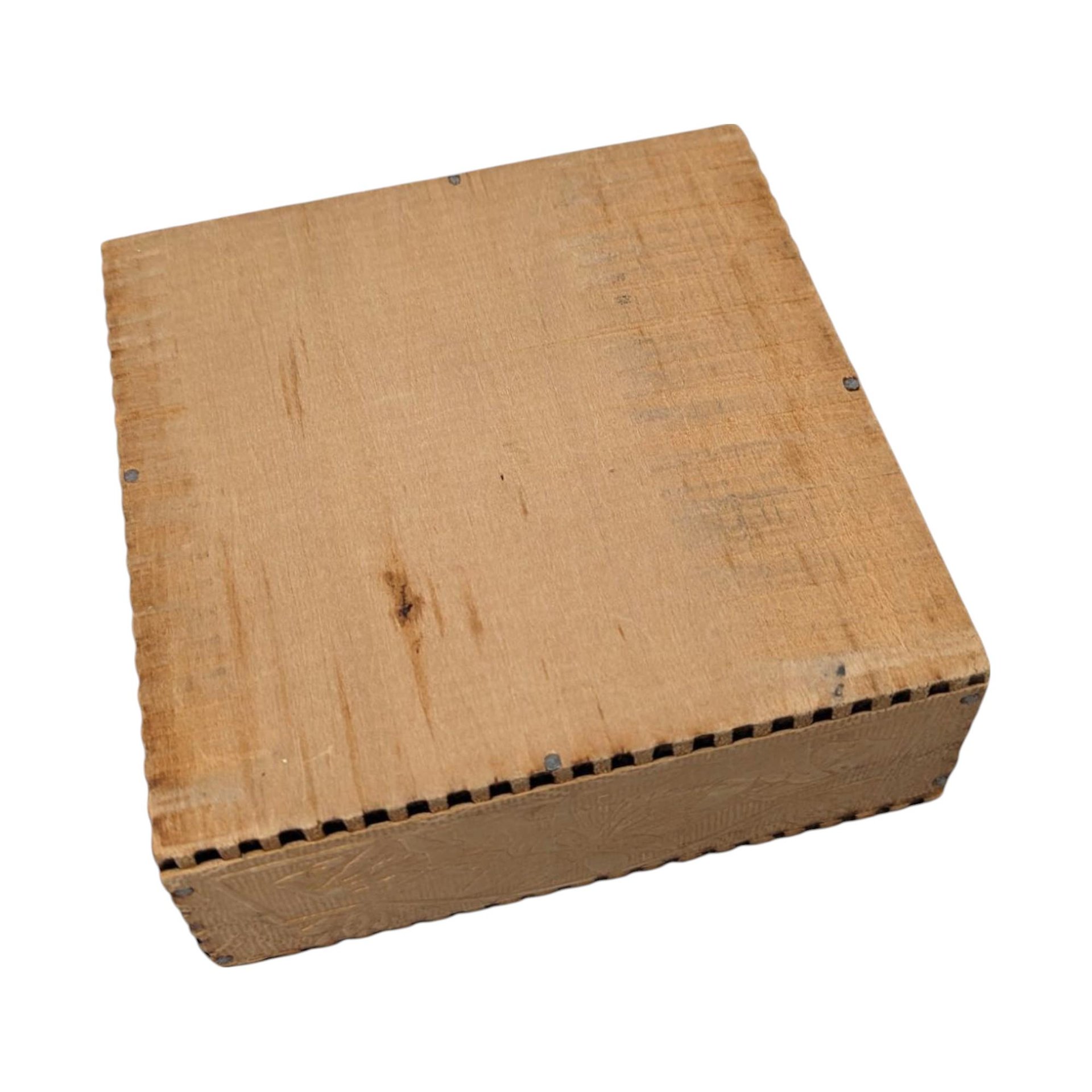 Vintage Pyrography Wood Box with Furry Face