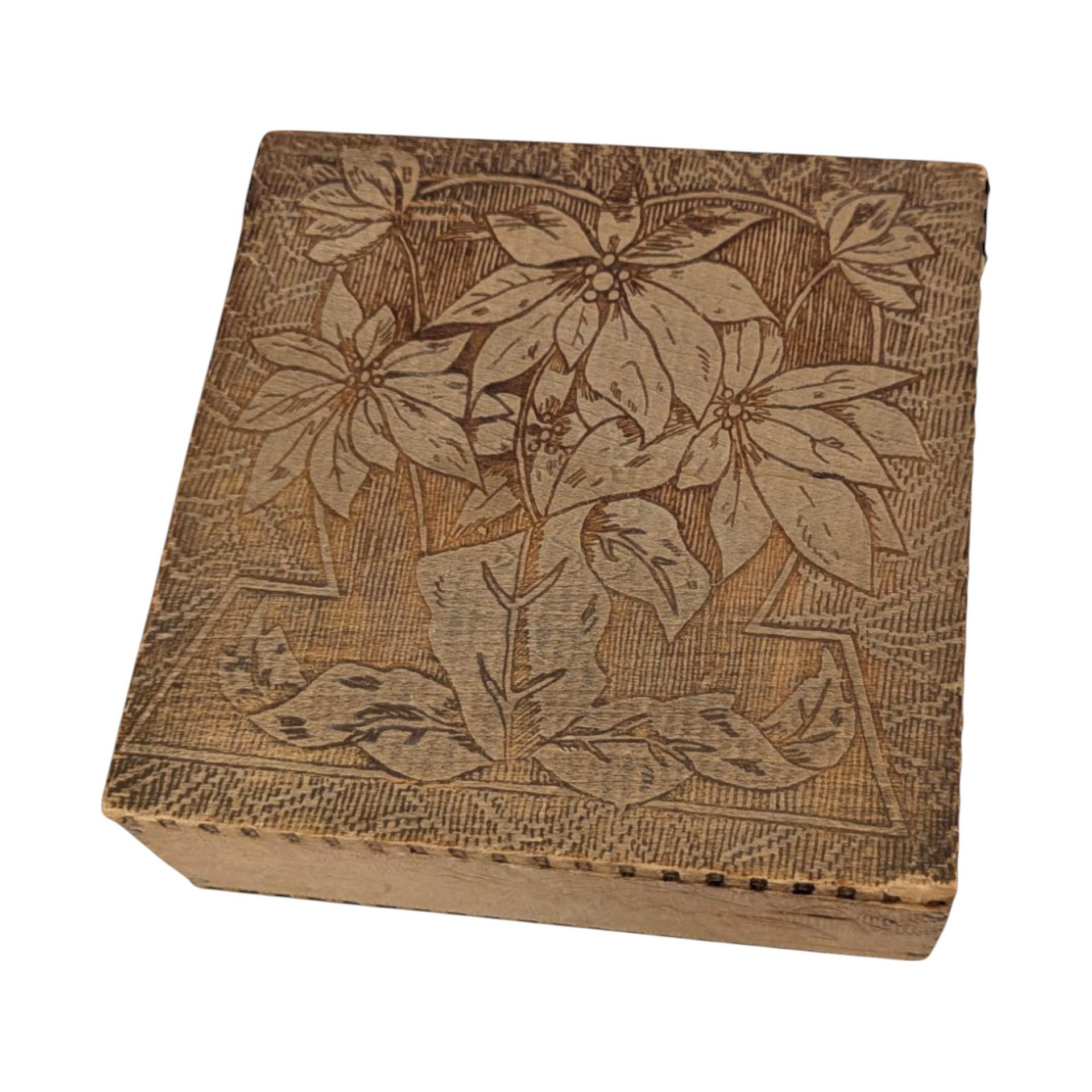 Vintage Pyrography Wood Box with Furry Face