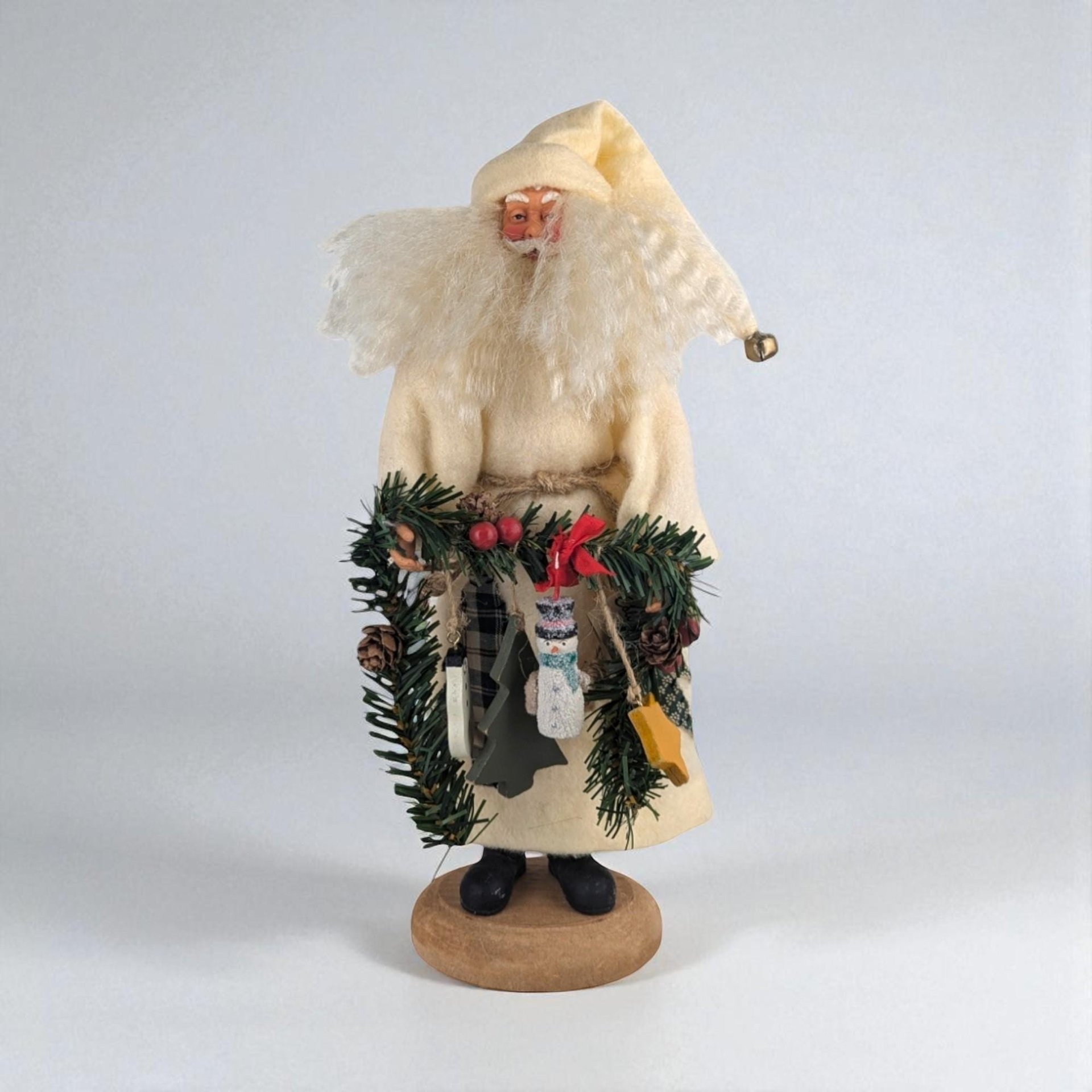 Vintage Cream-Clothed Woodland Santa Figure