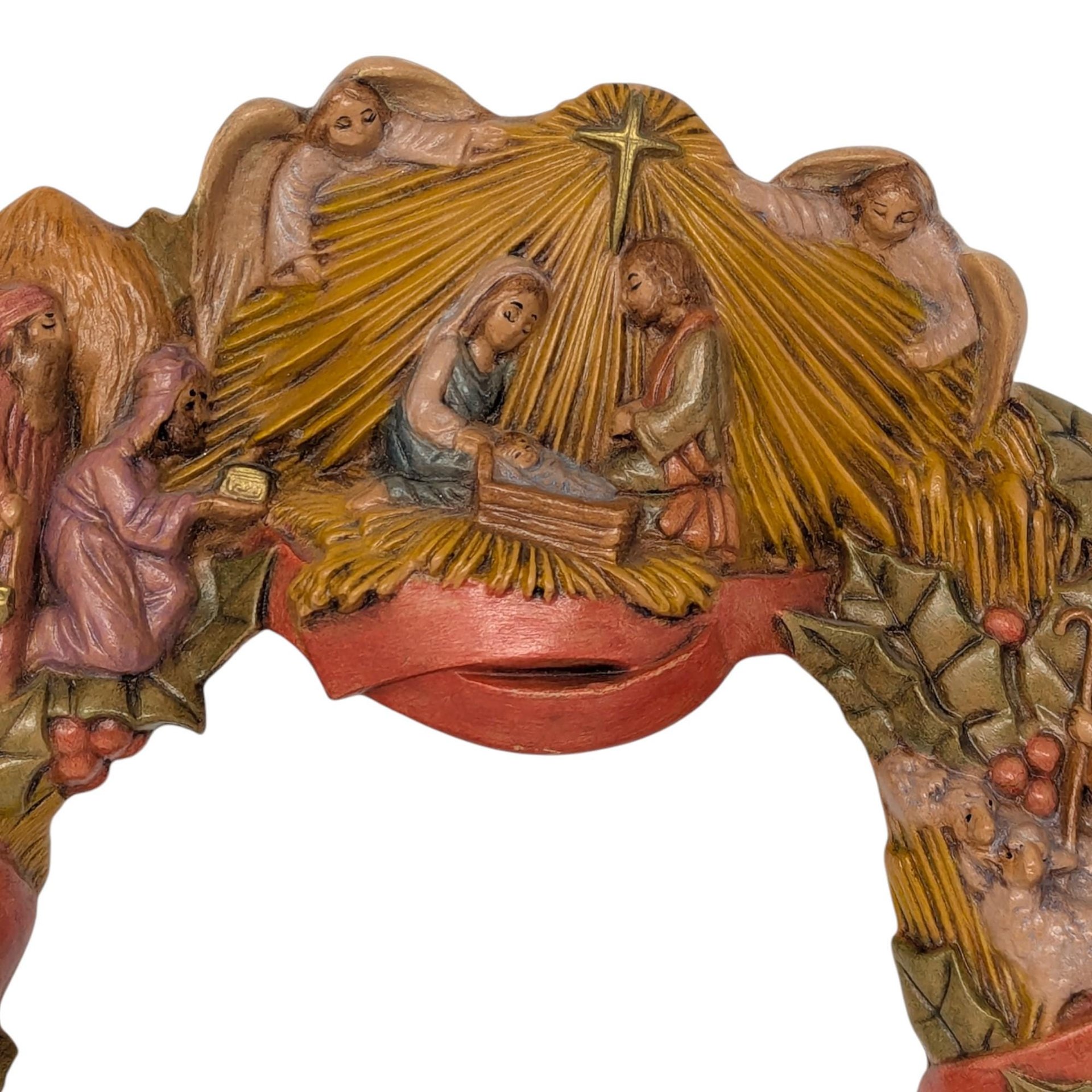 Vintage Hand-Painted Ceramic Nativity Wreath