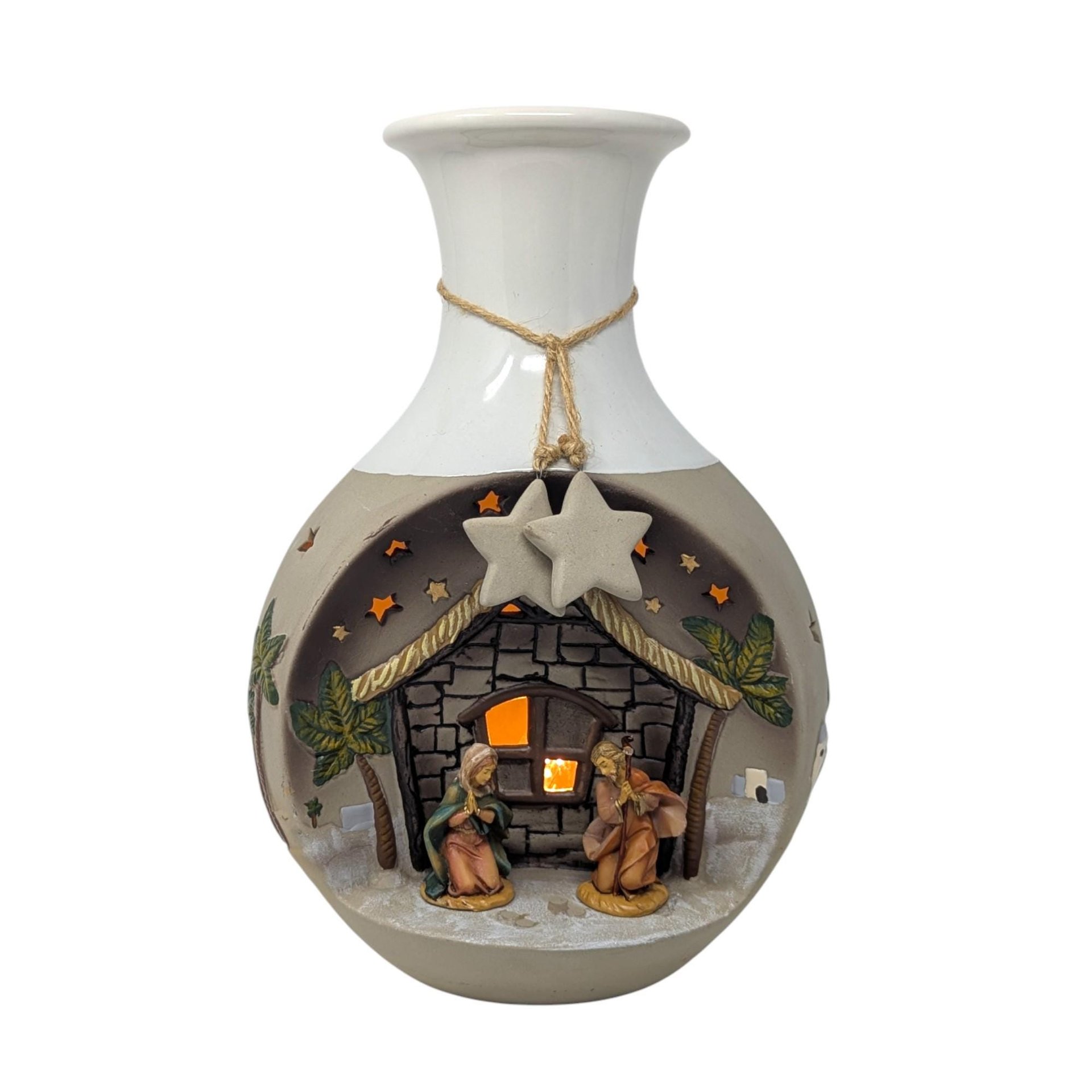 Vintage Roman Ceramic Light-Up Nativity Vase