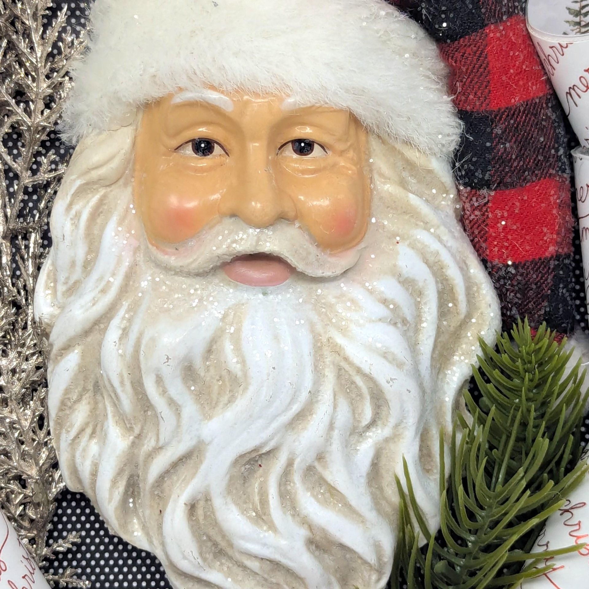 Vintage Handmade Mixed Media Santa Wall Canvas