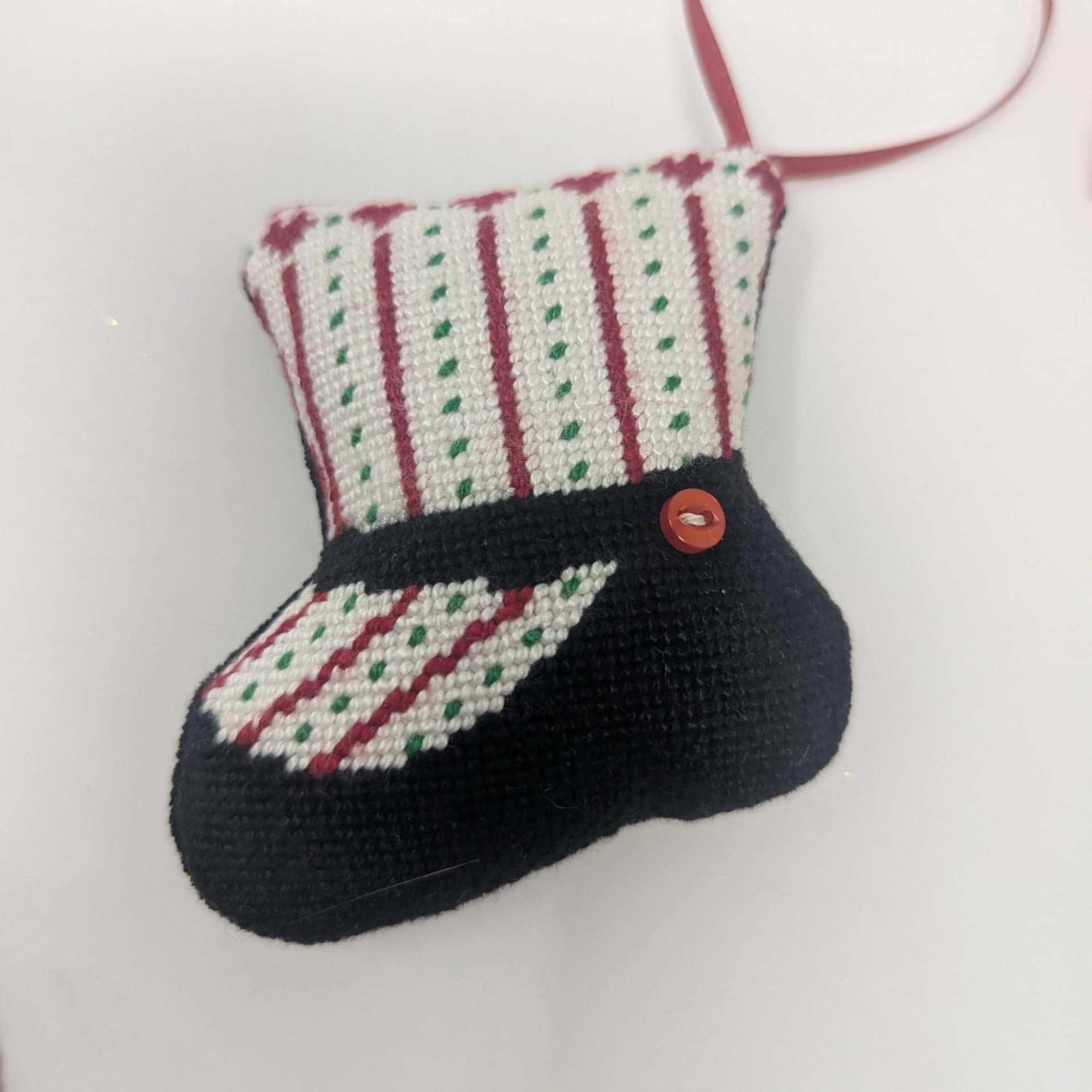 1970s Handcrafted Needlepoint and Cross Stitch Christmas Ornament Set of 8