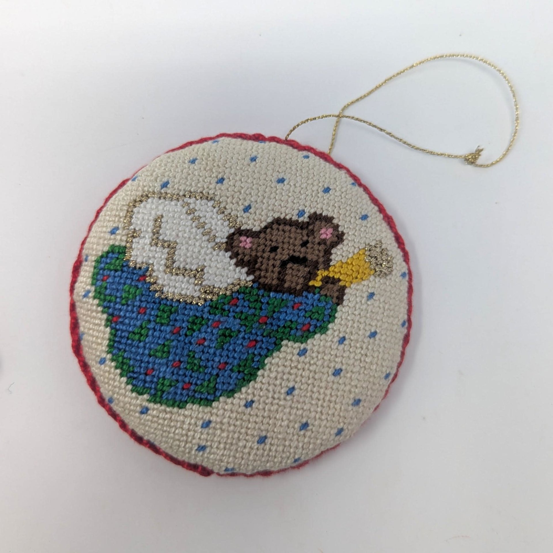 1970s Handcrafted Needlepoint and Cross Stitch Christmas Ornament Set of 8