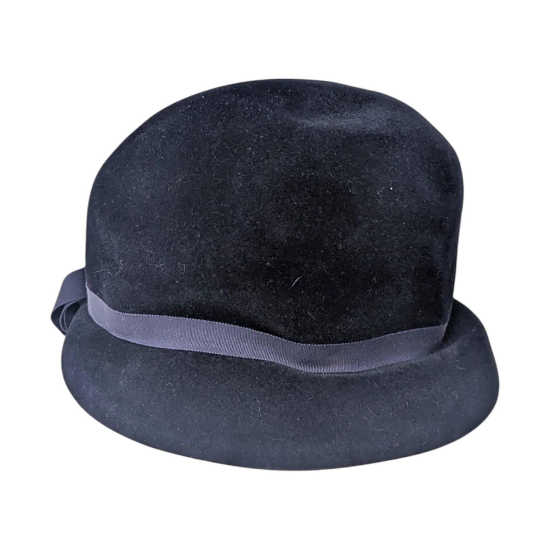 1950s Firenze Blue Wool Felt Cloche Hat with Ribbon