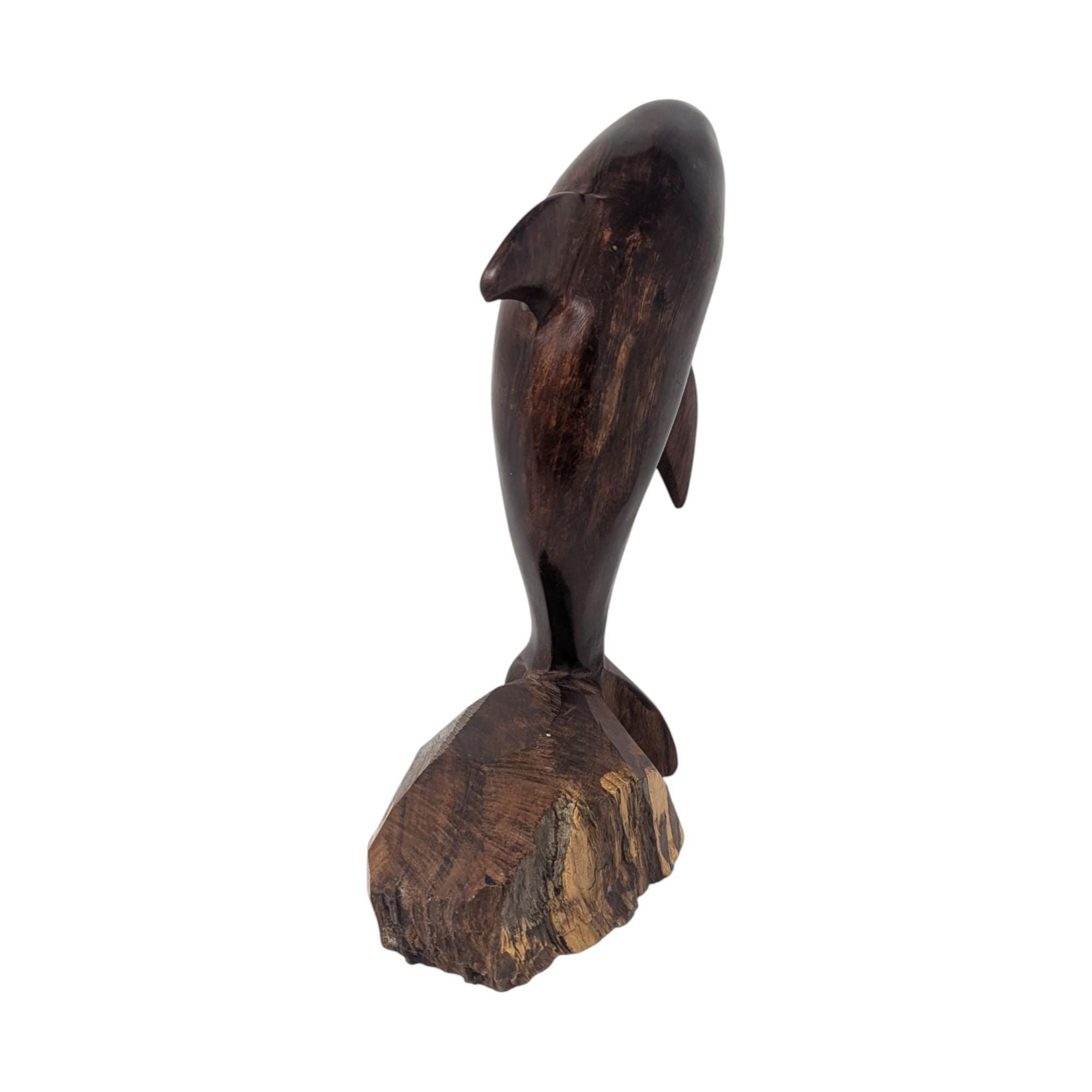 1970s Hand Carved Desert Ironwood Dolphin Sculpture on Natural Base