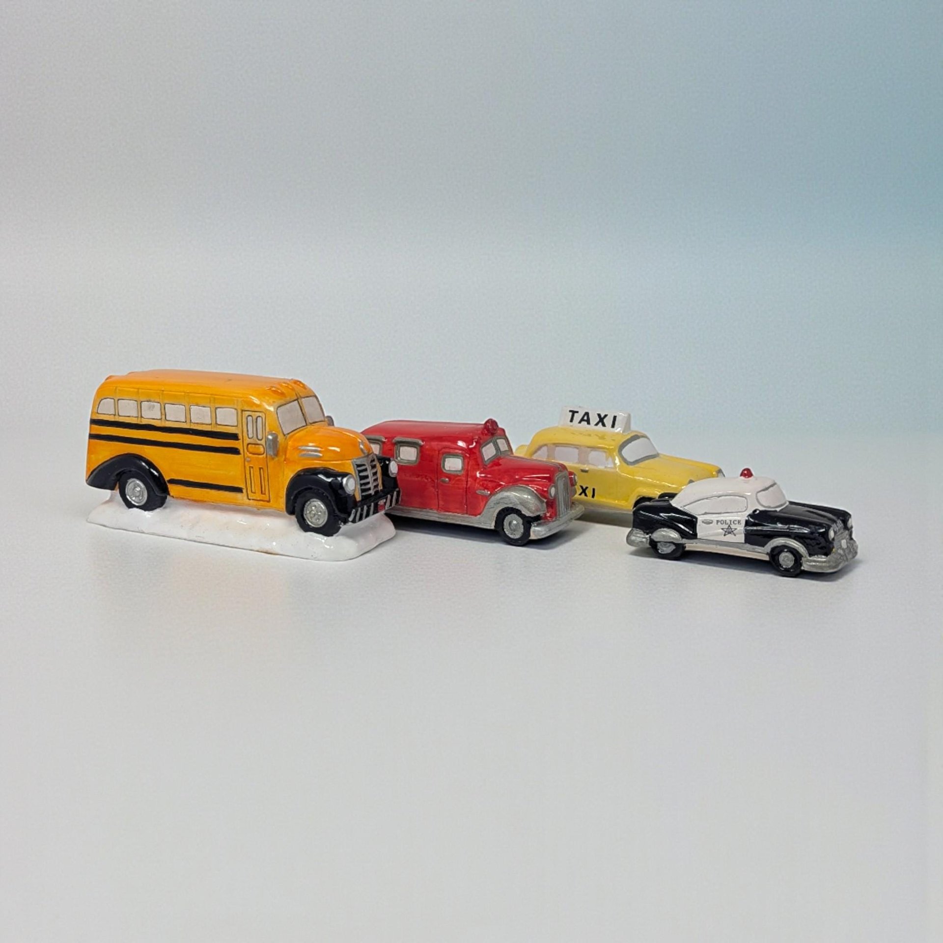 Vintage Ceramic Village Vehicles Set of 4 Made in Philippines