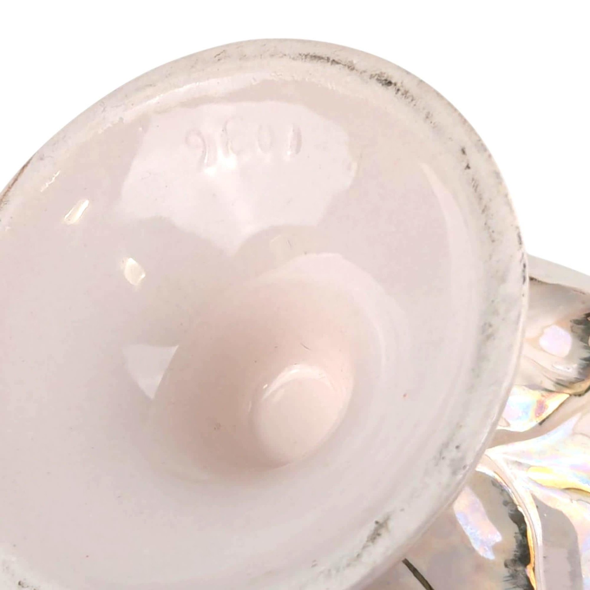 Vintage Pink Iridescent Ceramic Bird and Grape Compote