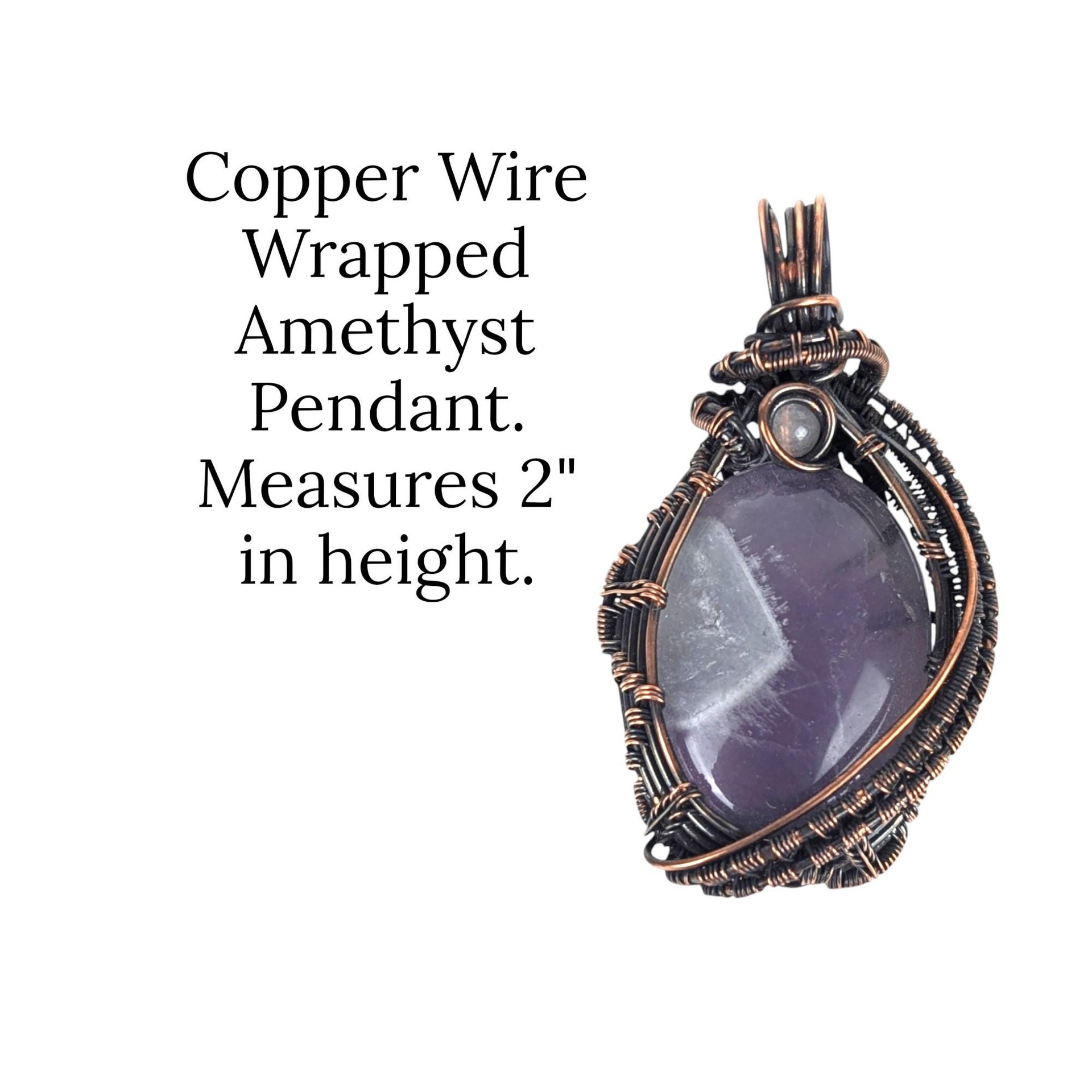 Handmade Copper Wire Wrapped Amethyst Pendant