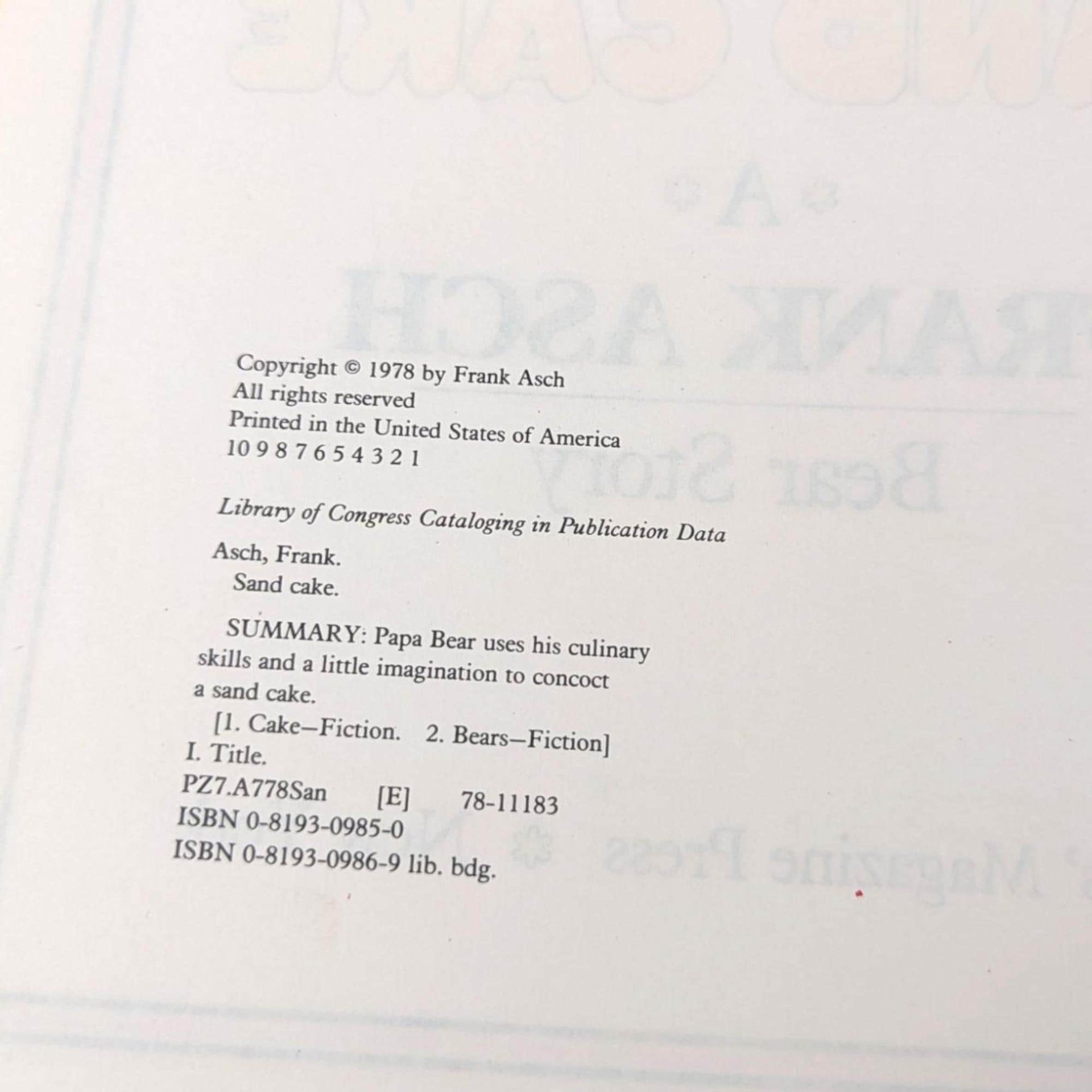 1978 'Sand Cake' by Frank Asch Hardcover Book