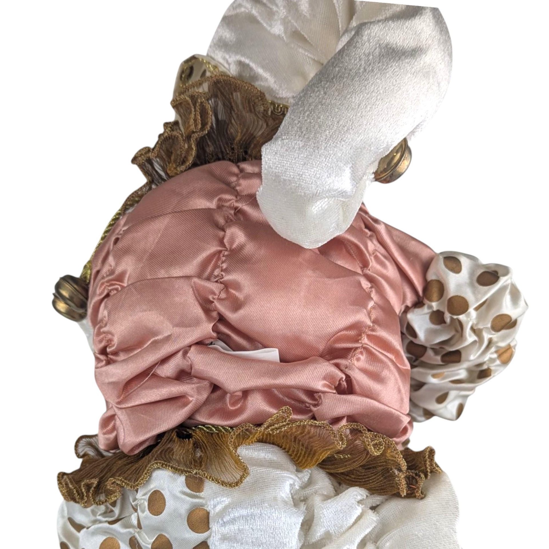 Vintage Pink and White Jester Doll with Gold Accents