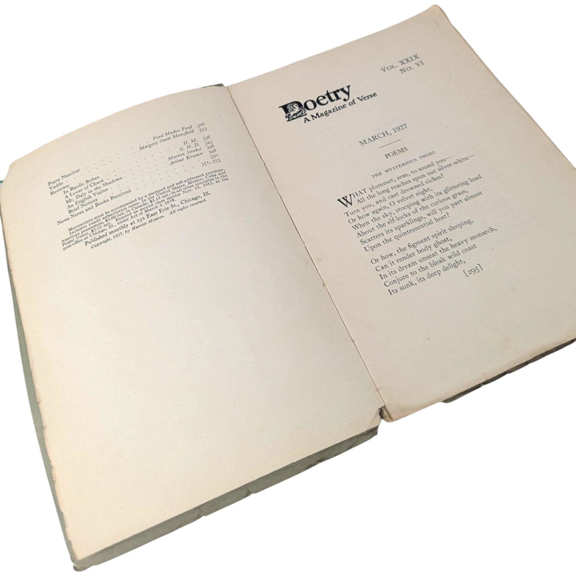 March 1927 'Poetry A Magazine of Verse' Softcover