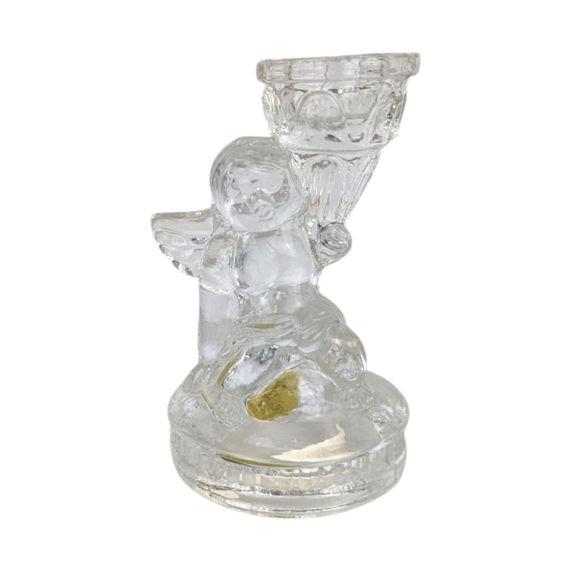 Vintage K's Collection Clear Glass Cherub Taper Candle Holders