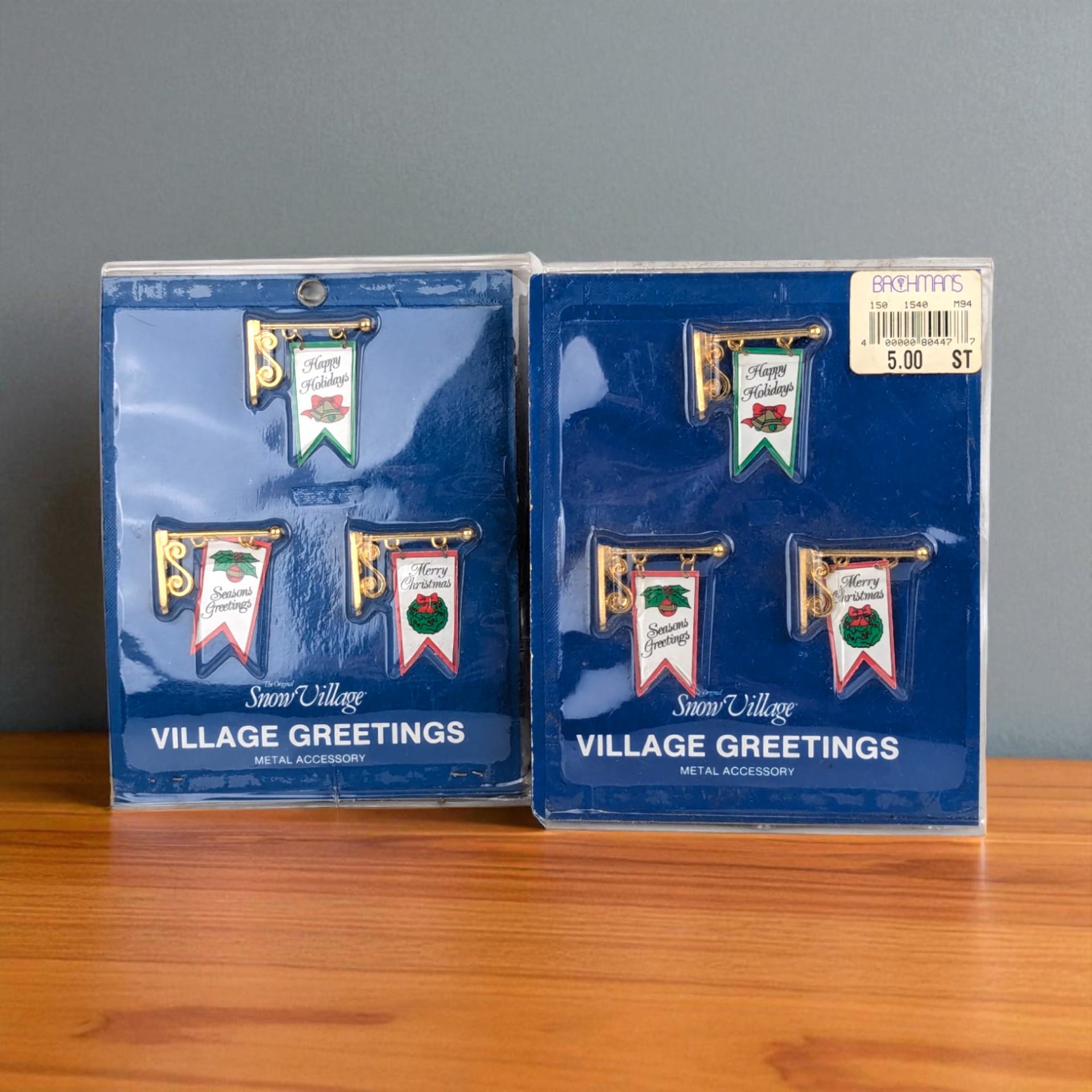 Vintage Dept 56 Snow Village Greetings Metal Signs Set