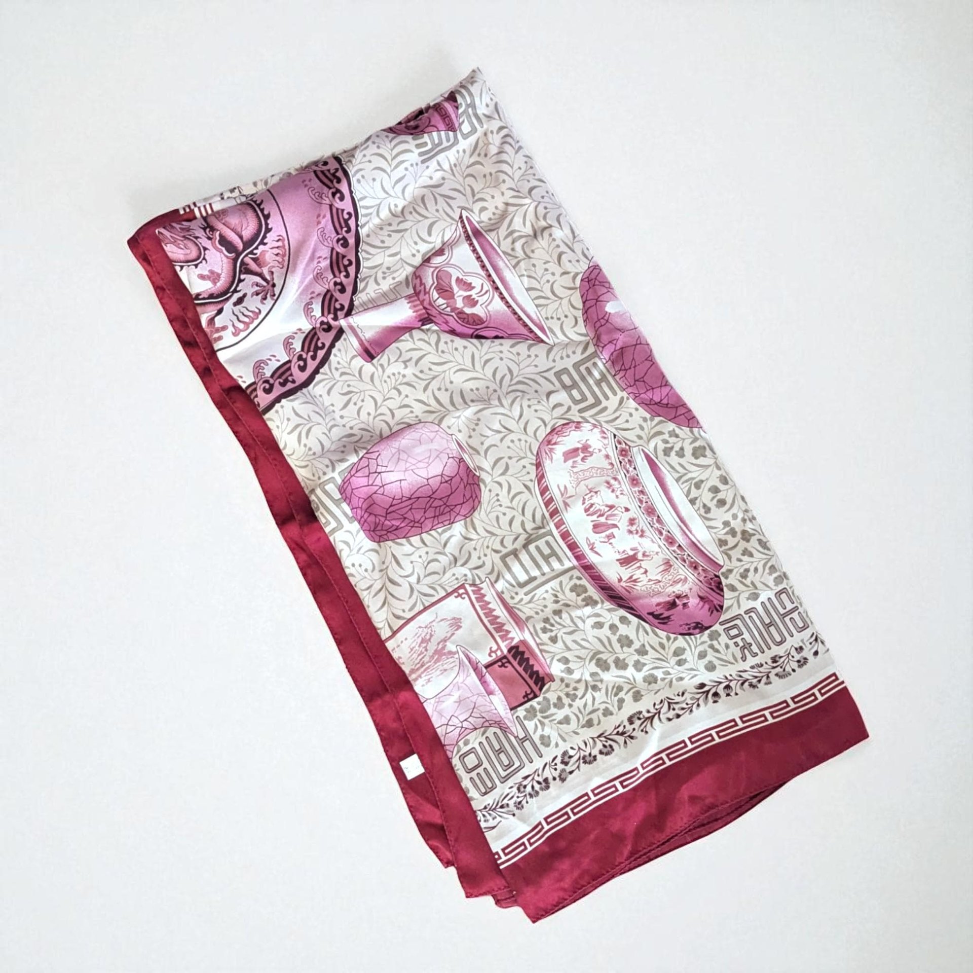 Vintage Asian Pottery Motif Silk Scarf
