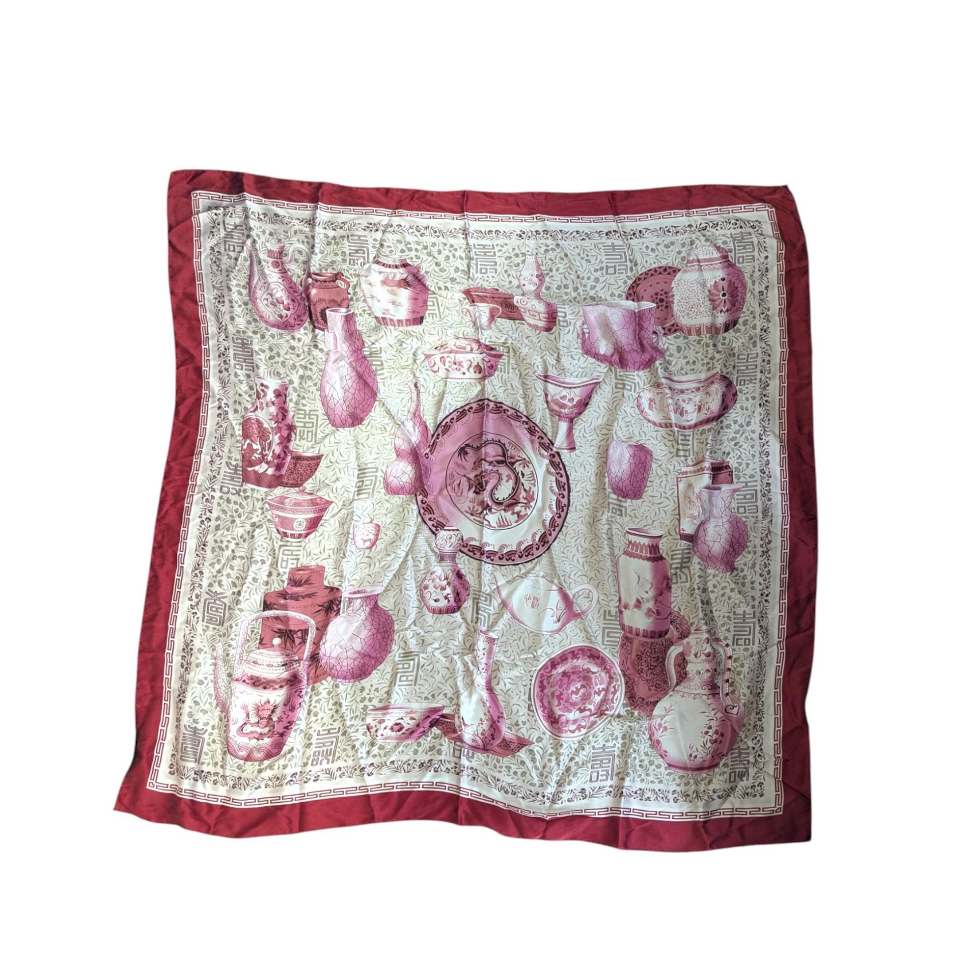 Vintage Asian Pottery Motif Silk Scarf