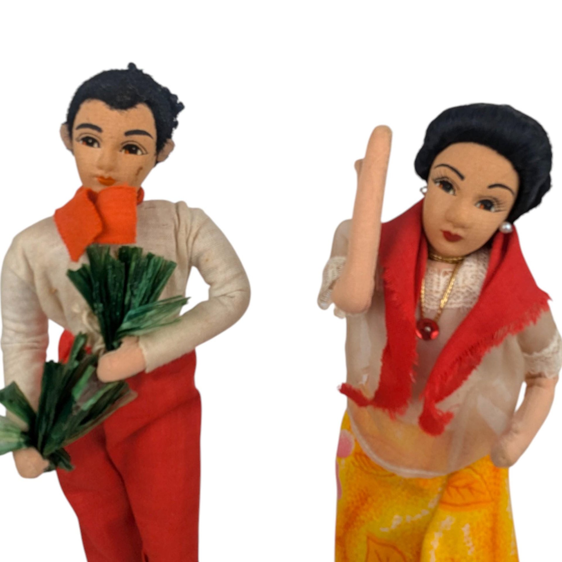 Vintage Asian Folk Art Cloth Doll Figurines