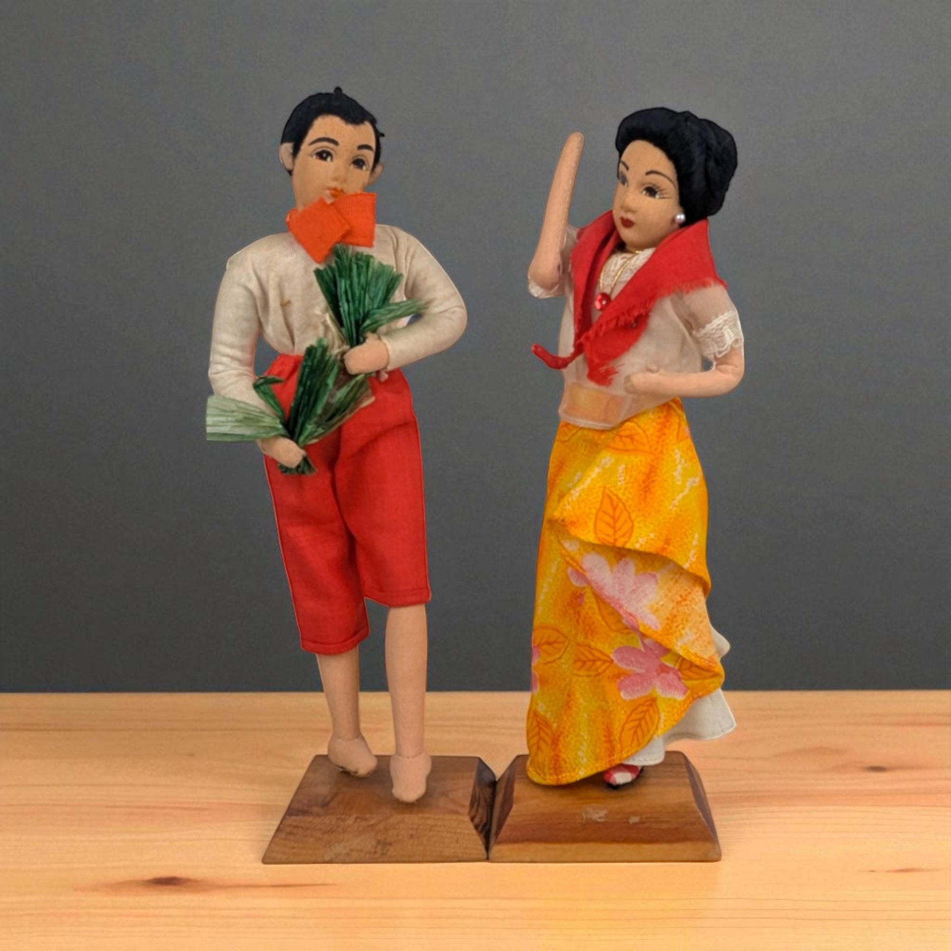 Vintage Asian Folk Art Cloth Doll Figurines