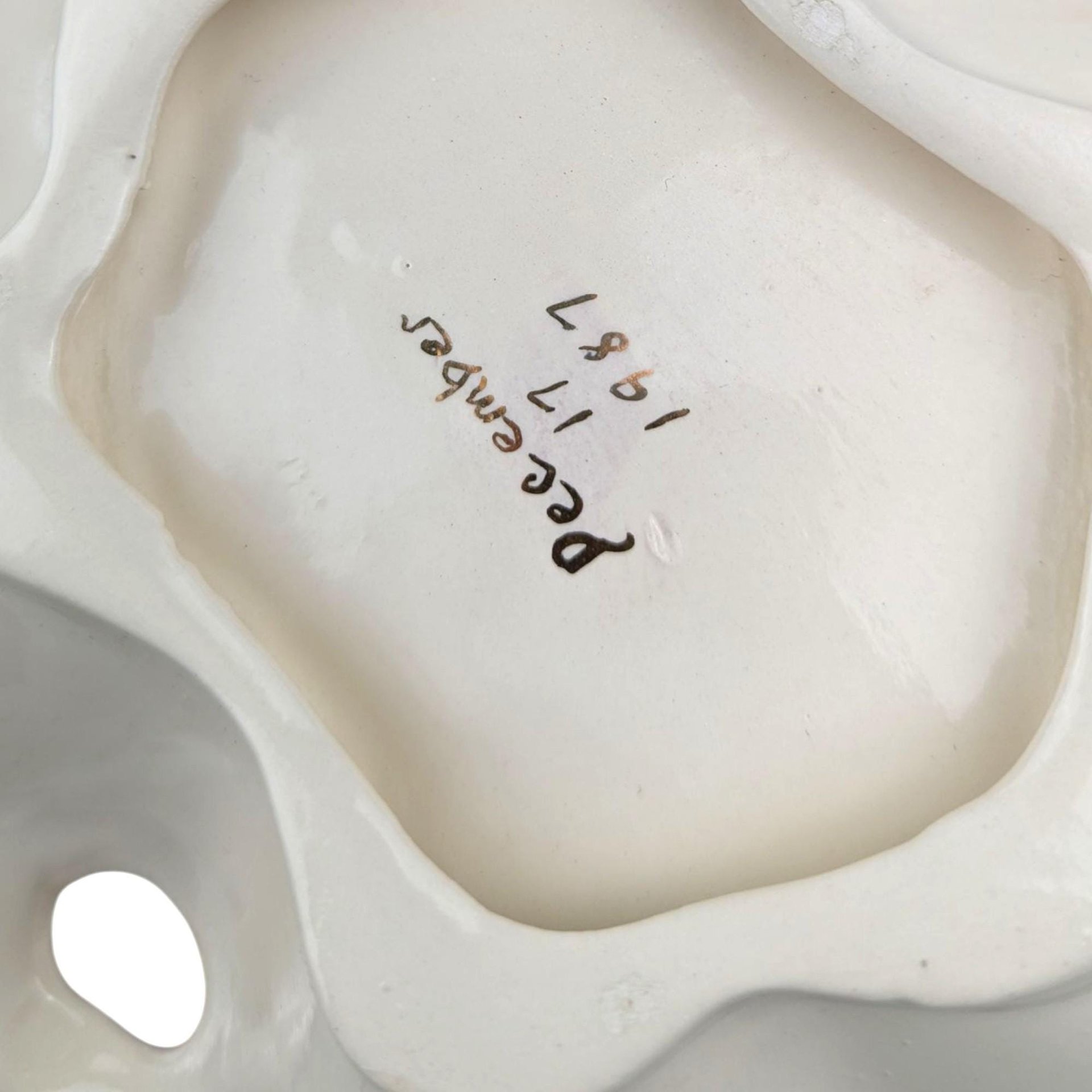 1987 Leaf-Shaped Cream Ceramic Trinket Dish