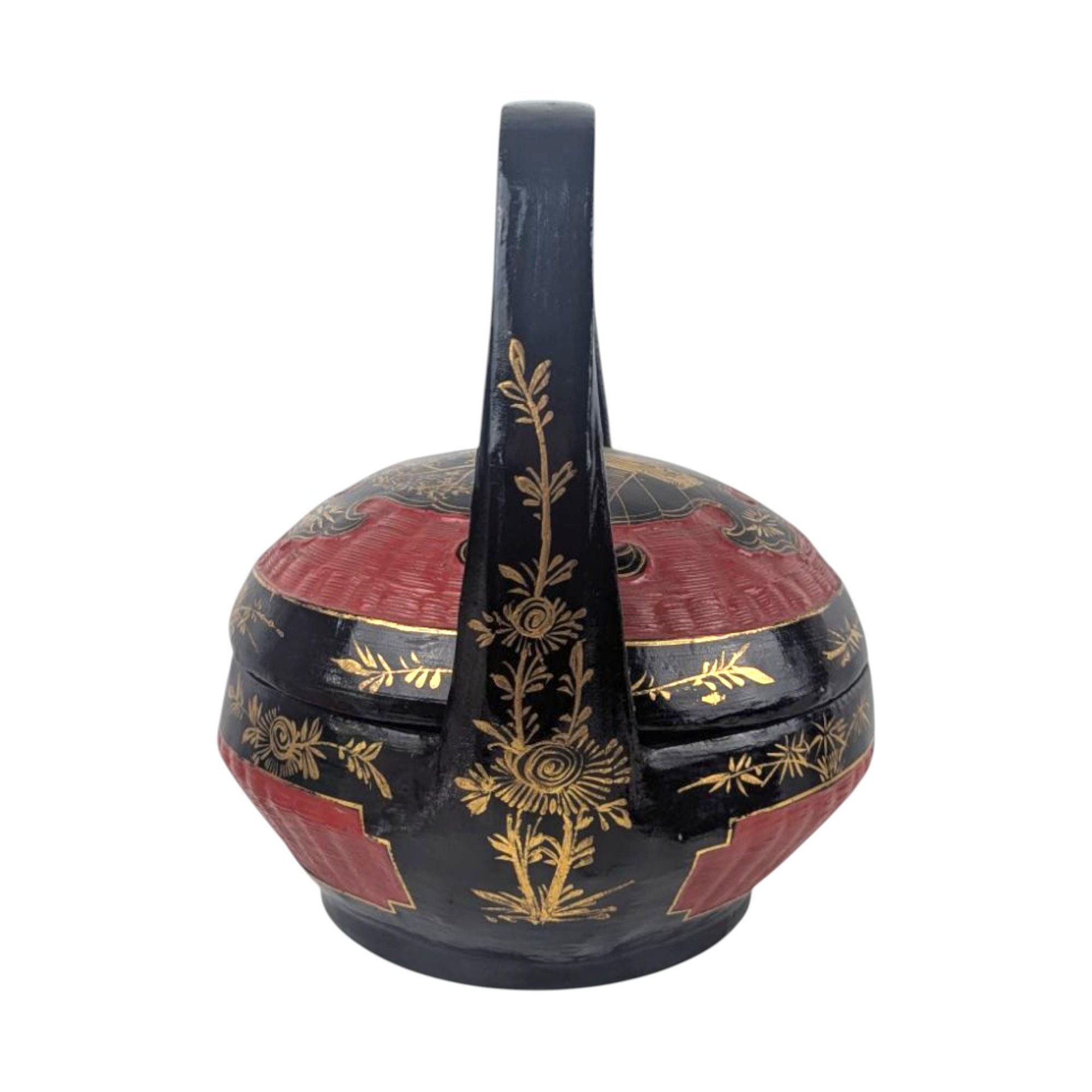 Vintage Chinese Hand Painted Bamboo Wedding Basket