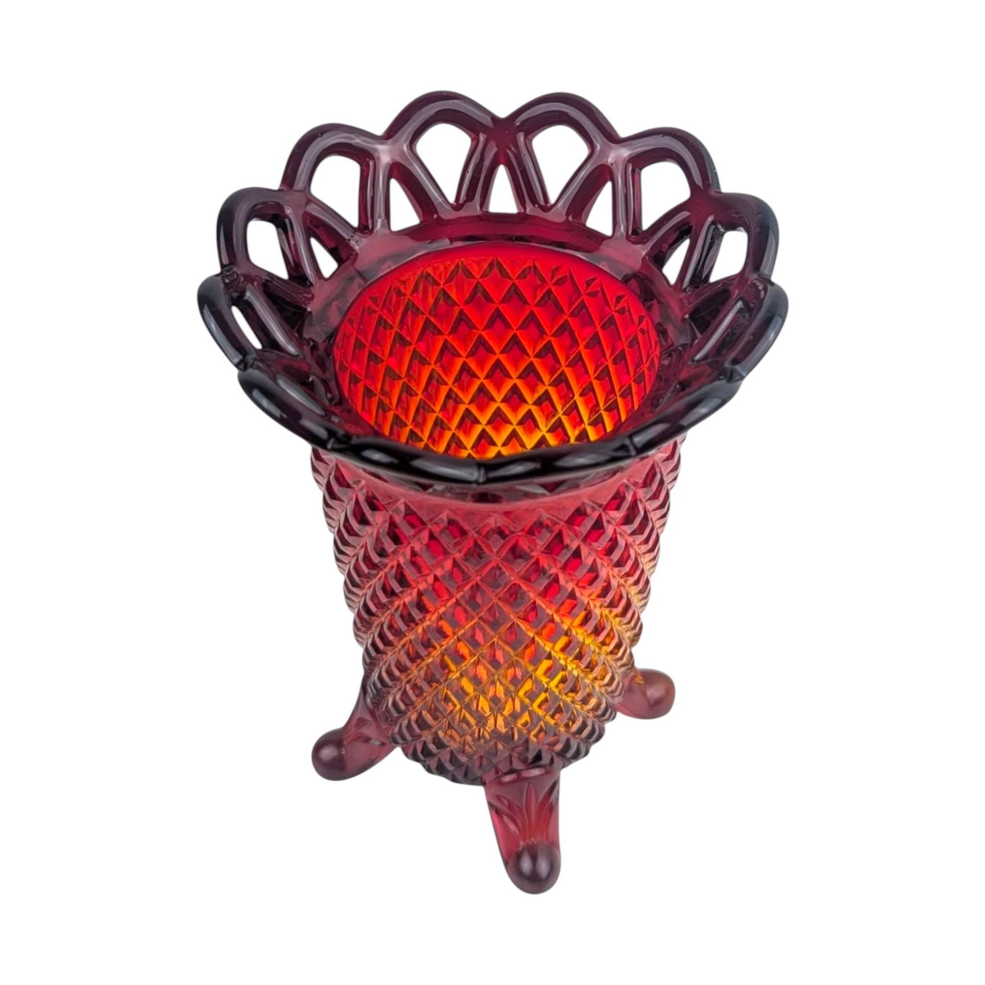 Vintage Imperial Glass Amberina Lace Edge Vase